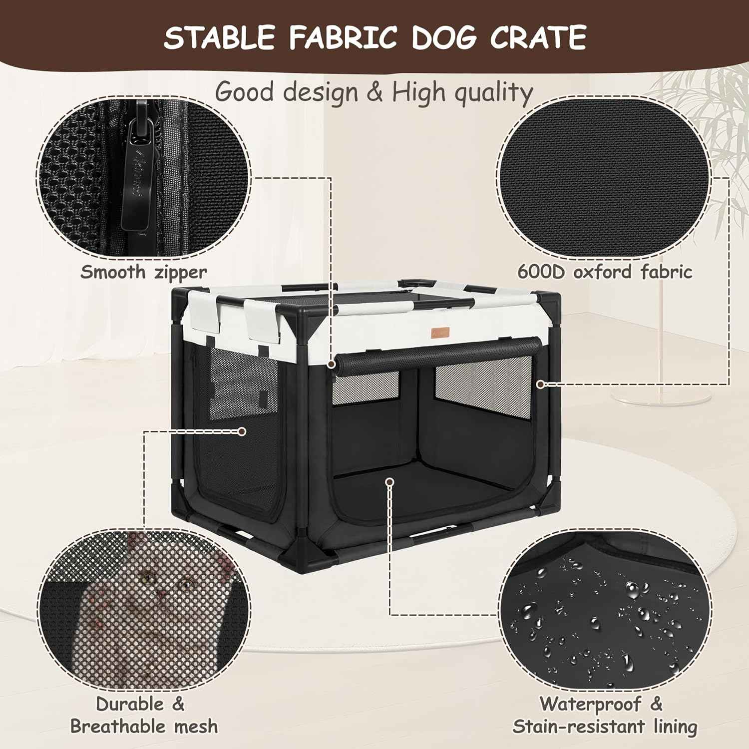 Akinerri Dog Crate, Dog Playpen, Medium Black