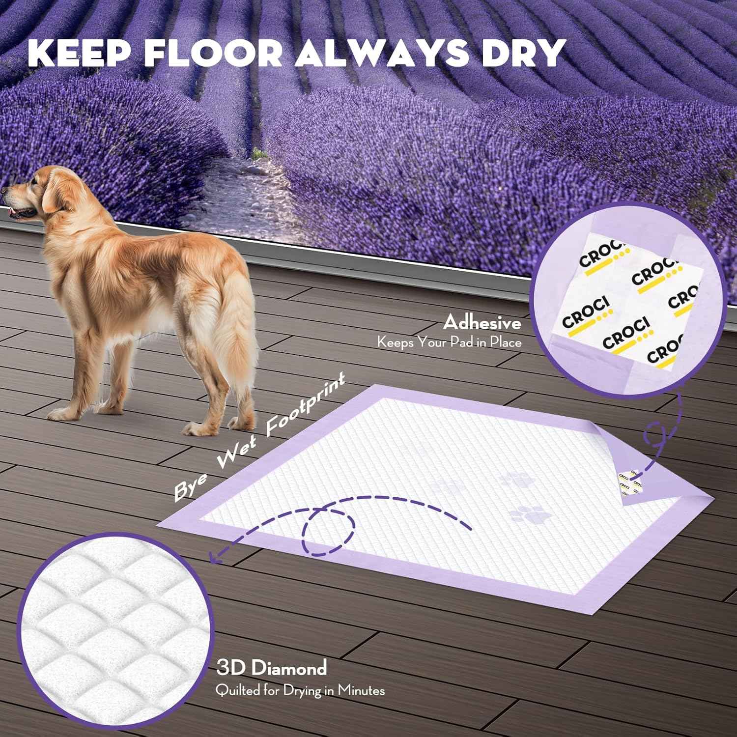 CROCI Dog Pads Extra Large 28x34in, Puppy Pads with Adhesive Tabs Super Absorbent Up to 8 Cups, Disposable (40 Counts)