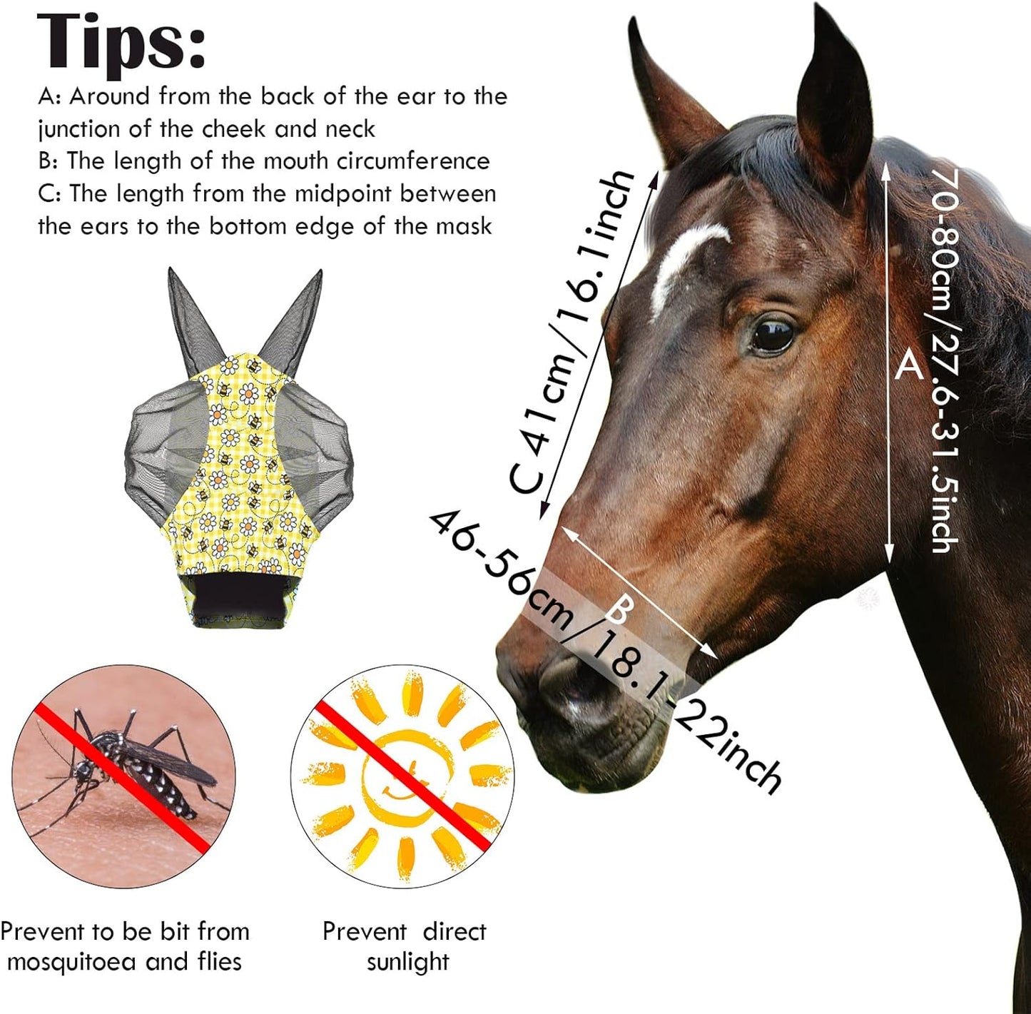 Chunful 6 Pcs Horse Fly Masks with Ears Smooth and Comfortable Cashel Mesh Fly Mask Elasticity Breathability UV Protection Horse Face Covering for Riding Supplies(Floral,Medium)