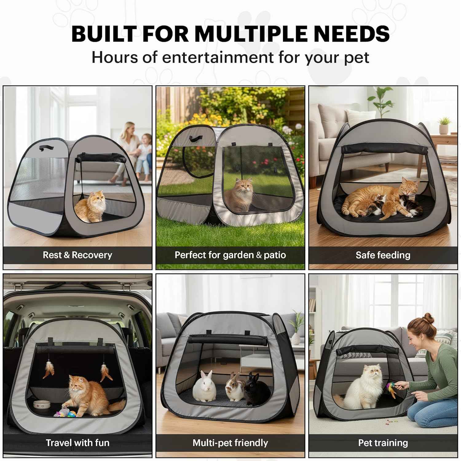 LAFYETTE. - US Based, Portable Cat Playpen, Trapezoidal Stable Design, Foldable Pet Tent for Indoor Outdoor Use, Cat Dog Play Enclosure, Kitten Puppy Kennel Crate, Pet House, Easy Setup, 33" x 26.5"