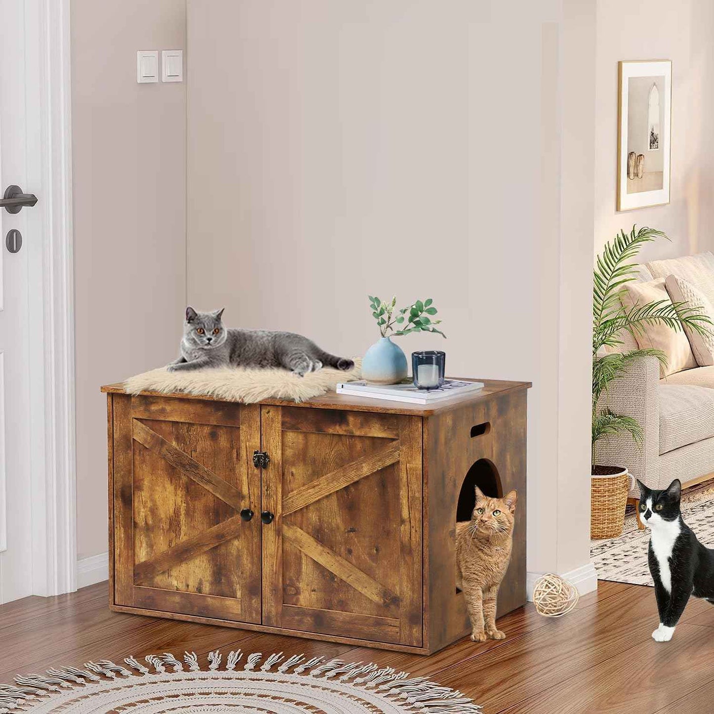 Timberer Cat Litter Box Enclosure, Litter Box Furniture Hidden with Removable Divider, Wooden Cat Washroom Furniture, Indoor Cat House, Rustic Brown