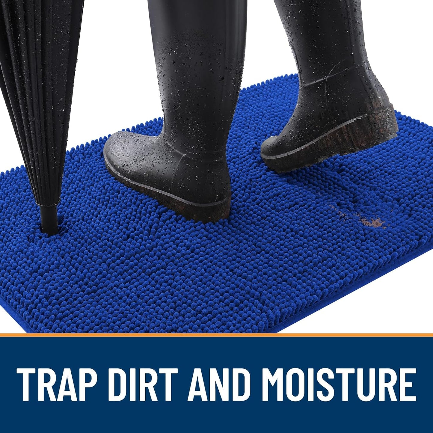 OLANLY Dog Door Mat for Muddy Paws 48x30, Absorbs Moisture and Dirt, Absorbent Non-Slip Washable Doormat, Quick Dry Chenille Mud Mat for Dogs, Entry Indoor Entryway Carpet for Inside Floor, Royal Blue