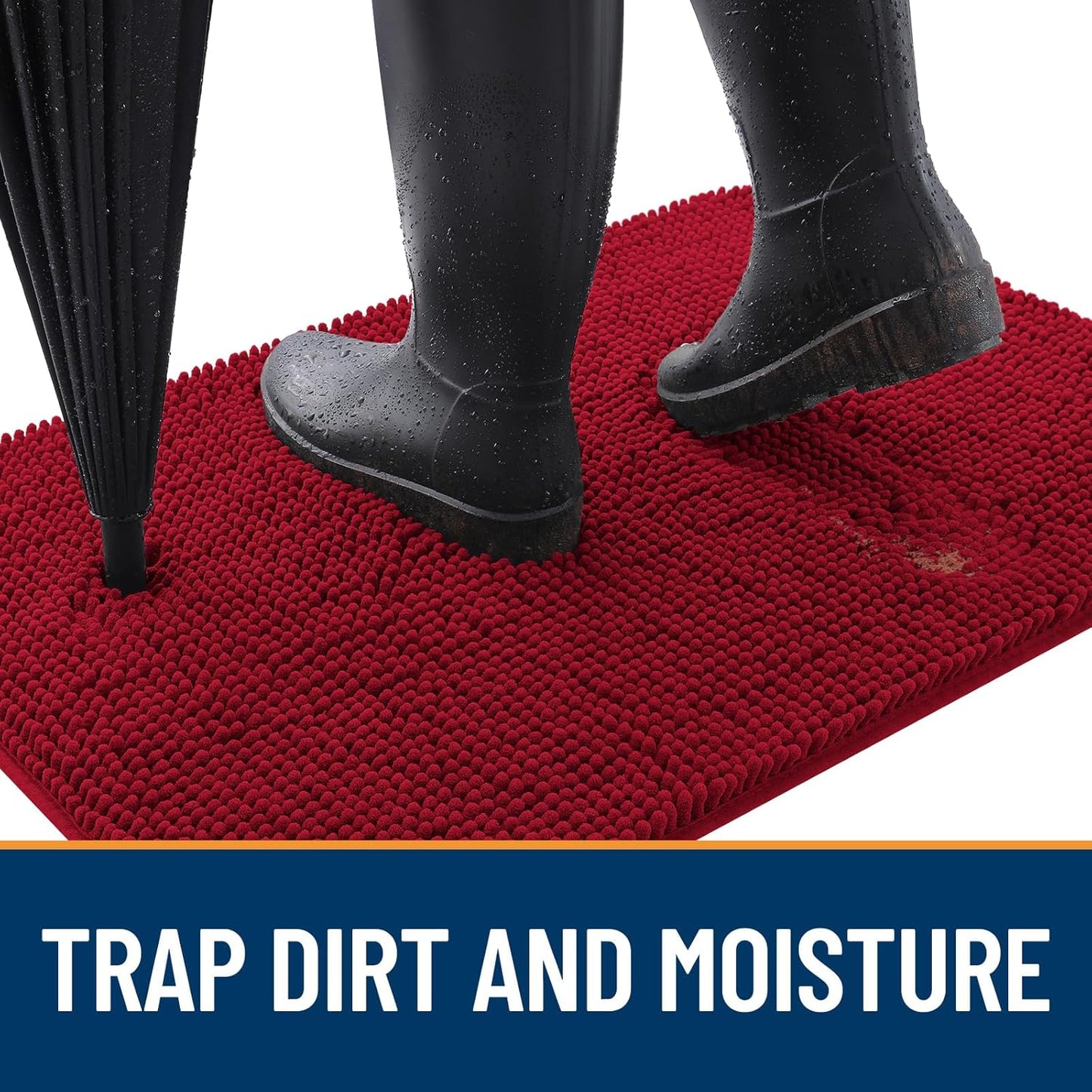 OLANLY Dog Door Mat for Muddy Paws 59x24, Absorbs Moisture and Dirt, Absorbent Non-Slip Washable Doormat, Quick Dry Chenille Mud Mat for Dogs, Entry Indoor Entryway Carpet for Inside Floor, Red