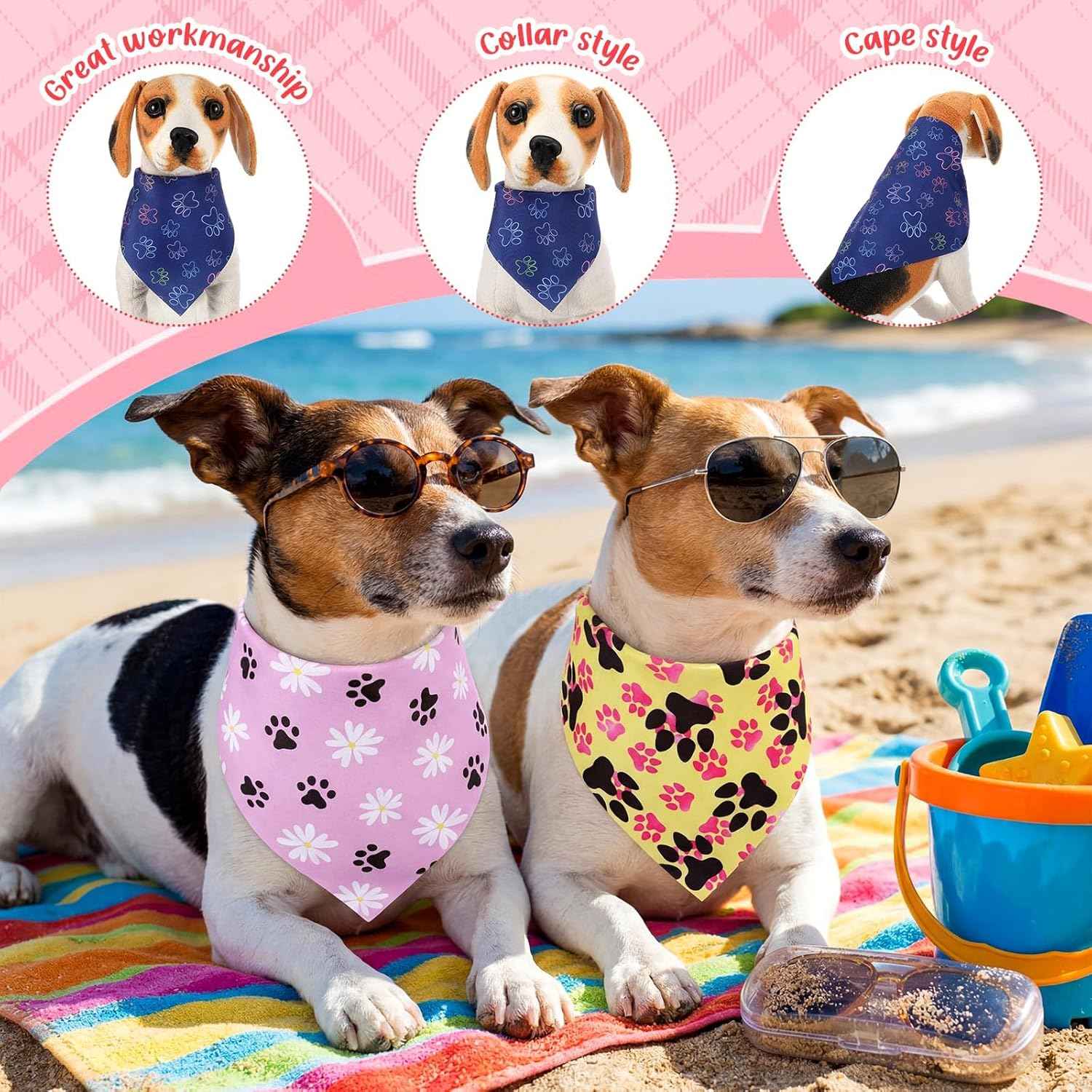 Hillban 72 Pcs Paw Dog Bandanas Bulk, Colorful Triangle Scarf Paw Pattern Pet Scarf Soft Cute Dogs Triangle Scarves Bone Dog Bandana Bibs for Pet Party Costume Photo Props, Small and Medium Pets