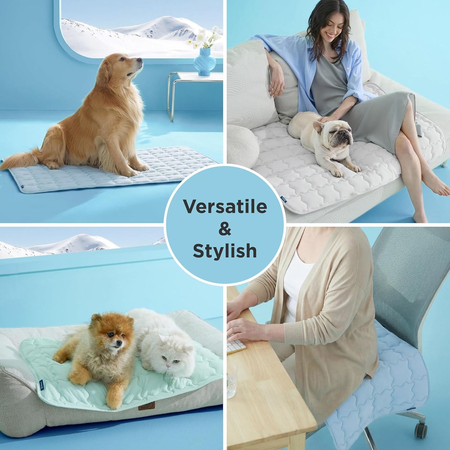 Bedsure Cooling Dog Mat Extra Large, Q-Max>0.5 XL Thin Breathable Cold Crate Pad for Pet, Portable Washable Kennel Bed for Summer Active Dog with Chill Soothing Fabric to Rapid Cooling, 41x28, Blue
