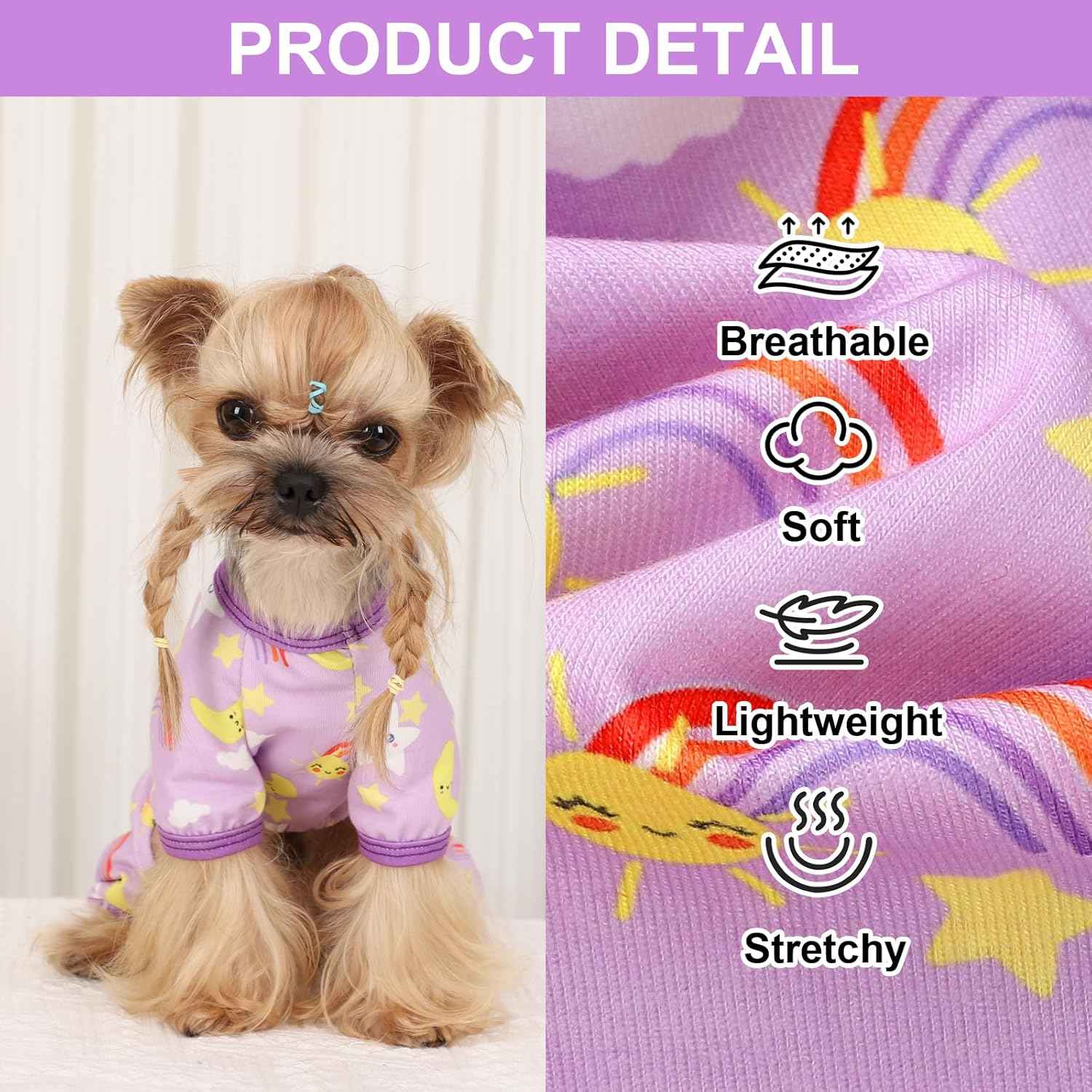 Dog Pajamas Pjs Spring Summer Dog Clothes for Small Dogs Girl - Boy - Small Size Dogs, Soft Stretchy Puppy Clothes Doggie Onesies Cat Pet Jammies Outfit (Star Purple, Large)