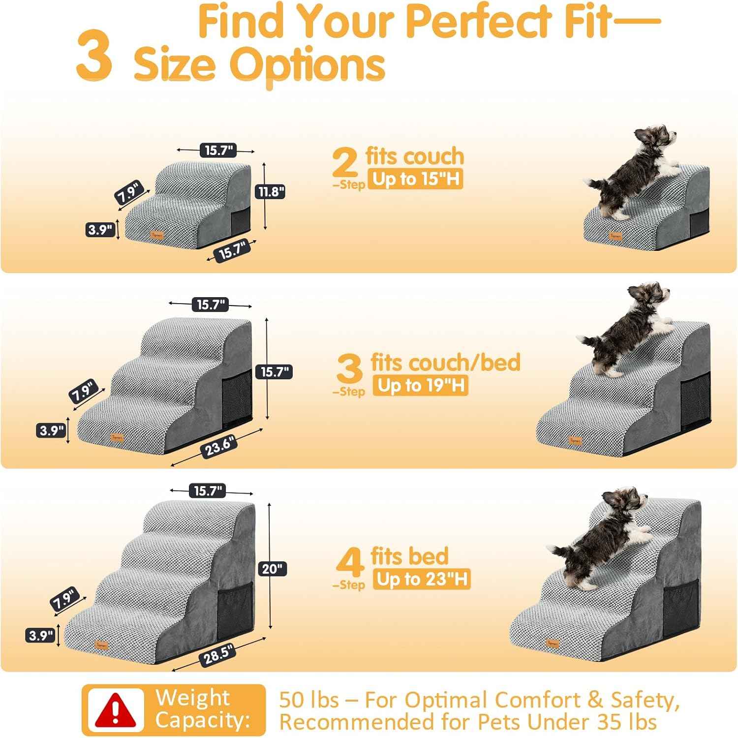 Topmart 3 Tiers Foam Dog Ramps/Steps,Non-Slip Pet Steps,Extra Wide Deep Dog Stairs,High Density Foam Pet Stairs/Ladder,Best for Older Dogs,Cats,Small Pets