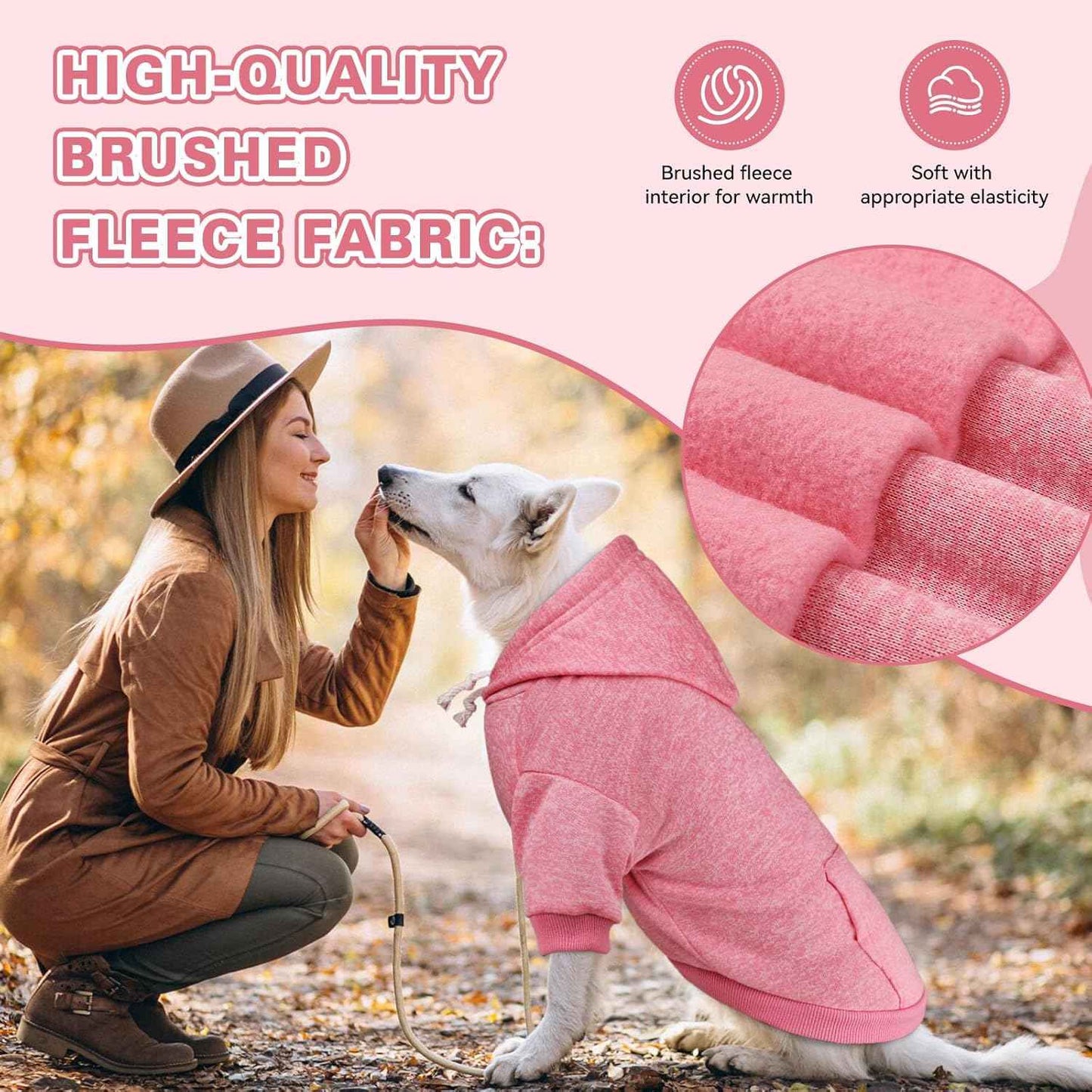 Dog Sweaters for Medium Dogs Dog Hoodie Fleece Sweater Soft Clothes Sweatshirt with Pocket Hoodie for Medium Dogs(Pink&M)