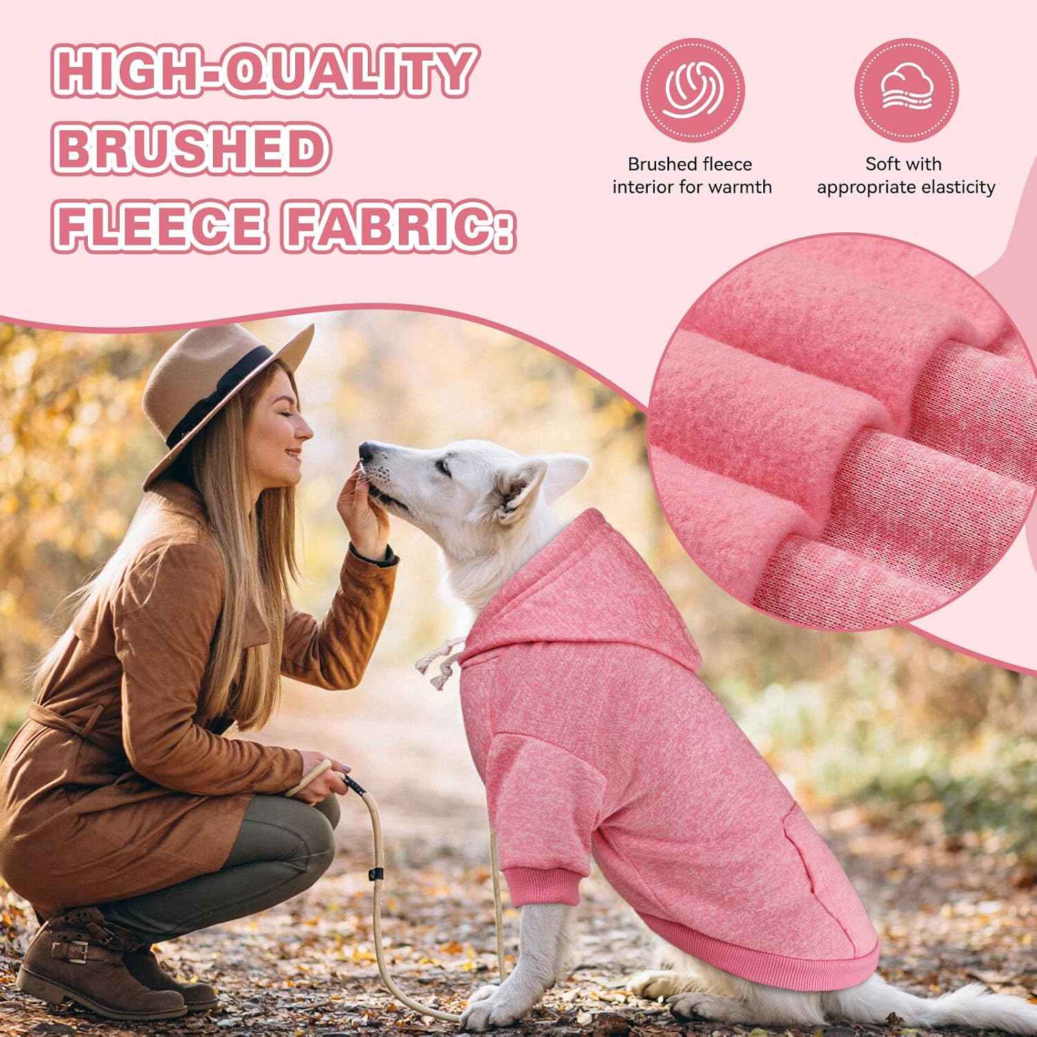 Dog Sweaters for Large Dogs Dog Hoodie Fleece Dog Sweater Soft Dog Clothes Sweatshirt with Pocket Dog Hoodie for Large Dogs(Pink&L)