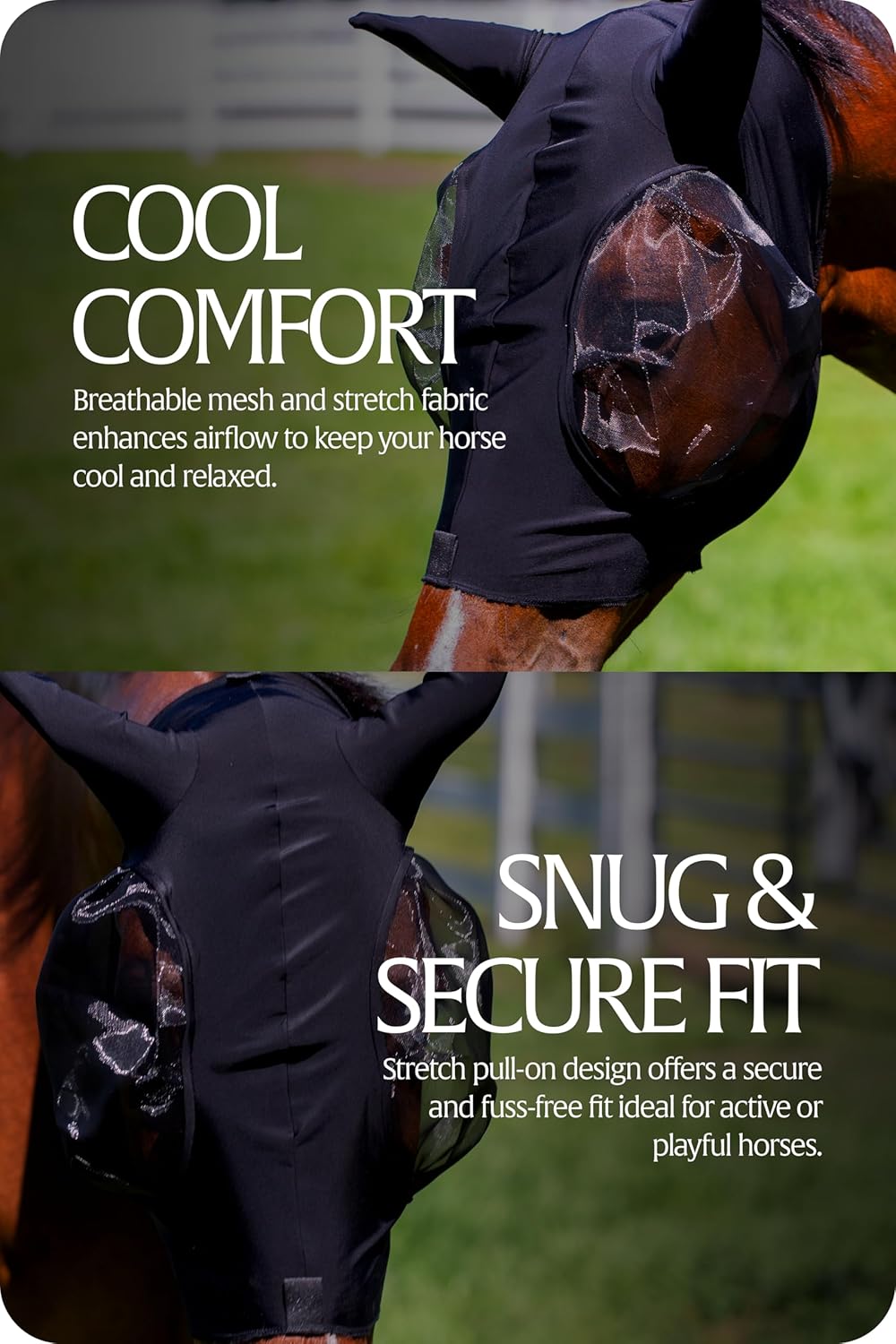 Equinavia Bug Out Fly Mask | Against Flies, Insects, UV Rays - Black - Cob