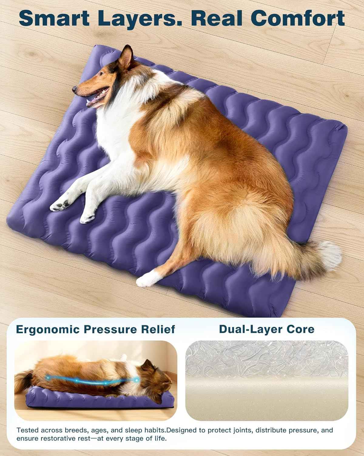 Washable Dog Bed, Cooling Dog Crate Bed Mat with Memory Foam, Water-Resistant Outdoor Dog Bed for Large Medium Small Dogs