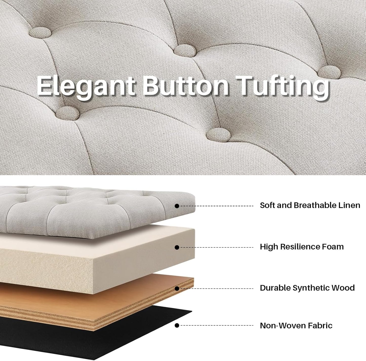 63.78" Ottoman with Storage, Storage Ottoman Bench with Safety Hinge, Upholstered Entryway Bench with Seating for Bedroom, Living Room, Holds Up to 700 Lb Beige