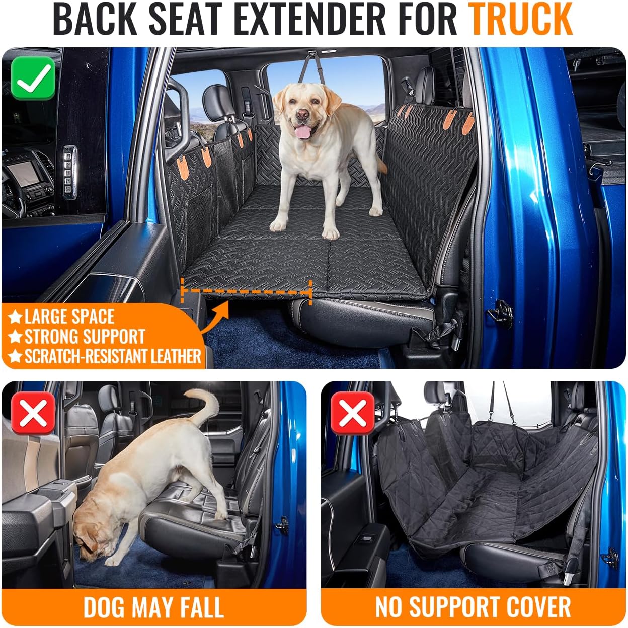 MAXFUT Dog Back Seat Extender for Truck,Truck Dog Seat Cover Back Seat,Dog Hammock for Truck,Hard Bottom Seat Extender,Pet Seat Covers for F150/RAM1500/Silverado