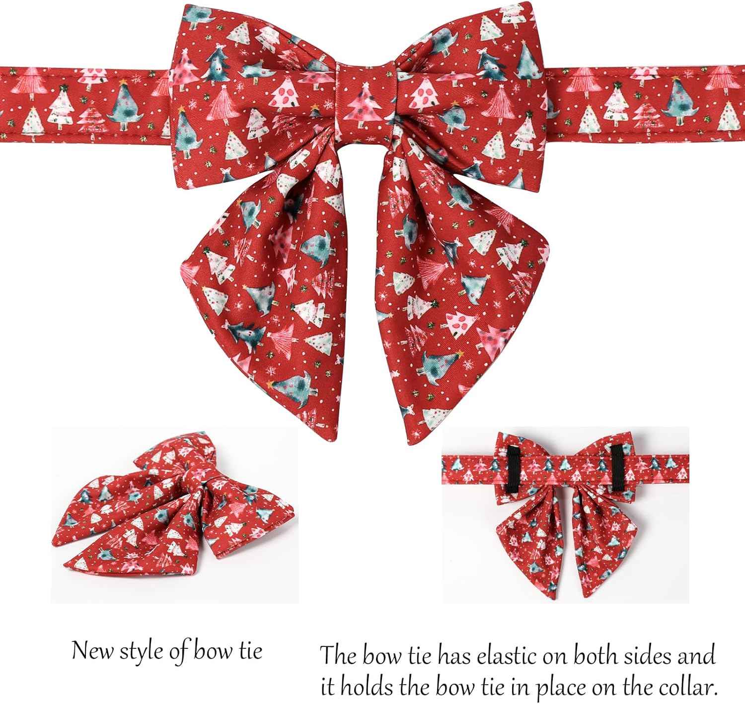 Lionet Paws Christmas Dog Collar with Sailor Bow, Cute Christmas Tree Red Dog Collar Bow Tie for X-Large Dogs, Neck 16-26 inches