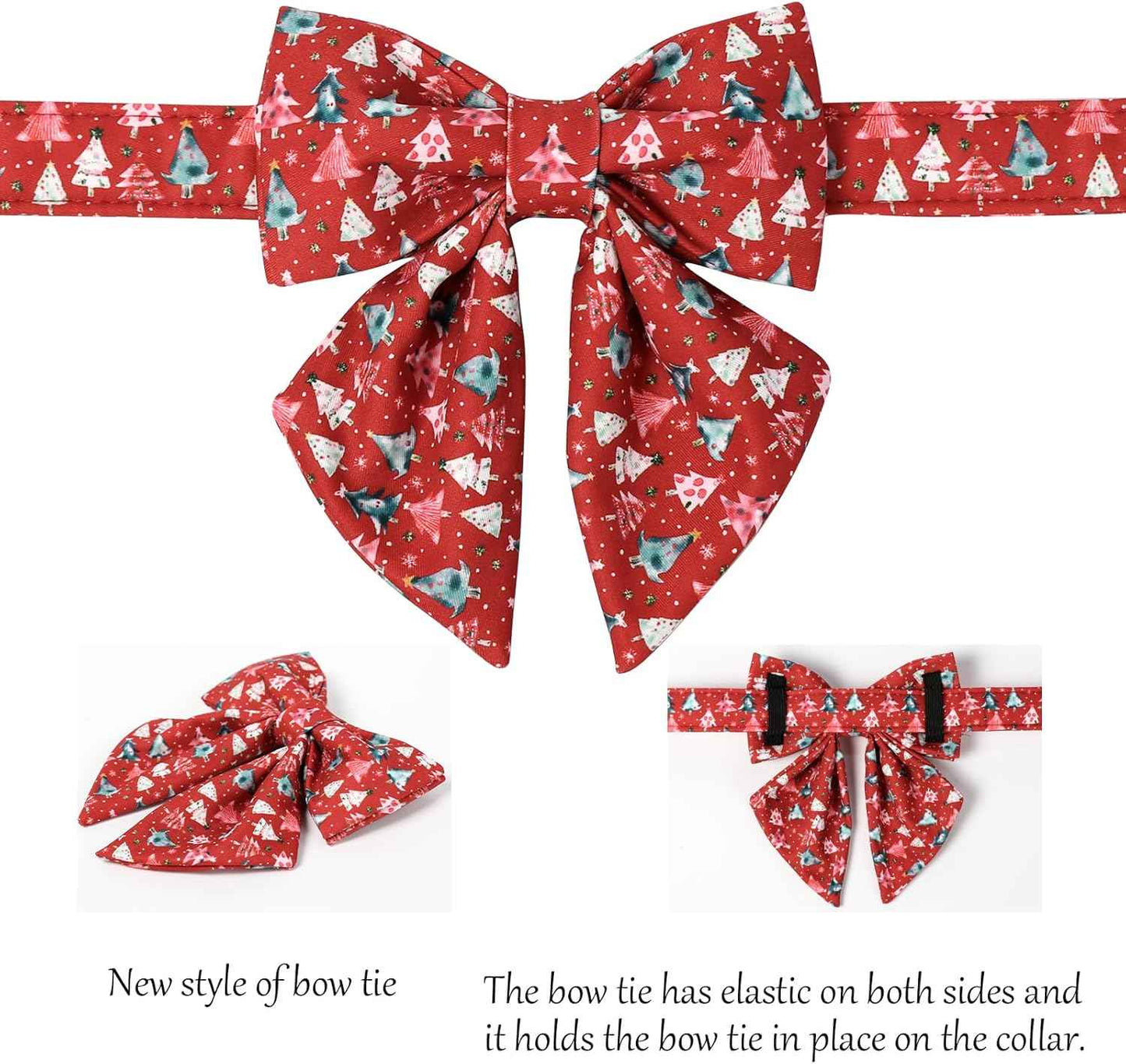 Lionet Paws Christmas Dog Collar with Sailor Bow, Cute Christmas Tree Red Dog Collar Bow Tie for Dogs, Medium, Neck 13.5-22 inches