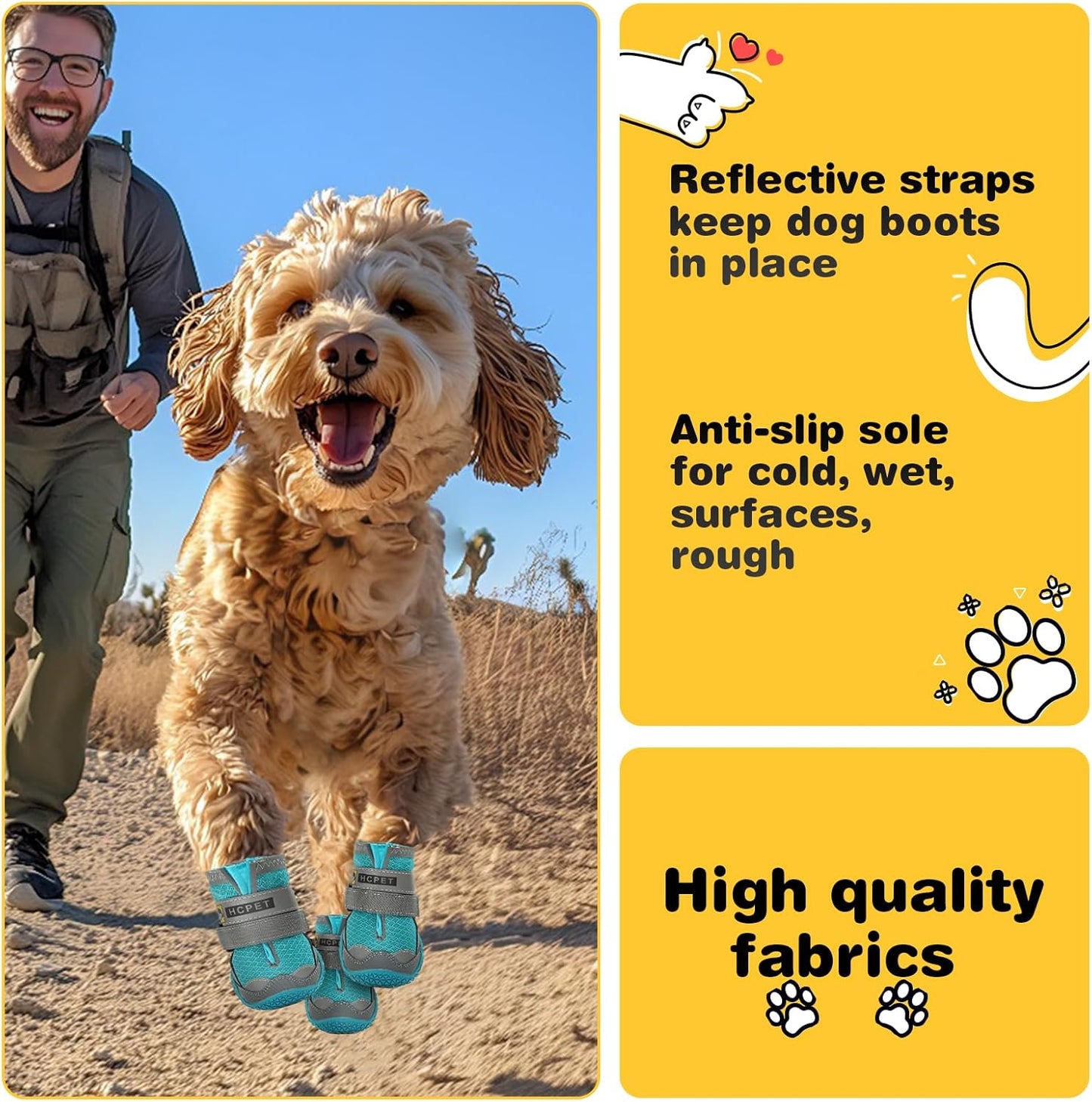 Hcpet Dog Shoes for Large Dogs, Breathable Dog Booties for Small Medium Dogs, Anti-Slip Dog Boots & Paw Protectors for Hot Pavement Winter Snow Hiking with Reflective Straps Blue Size 6
