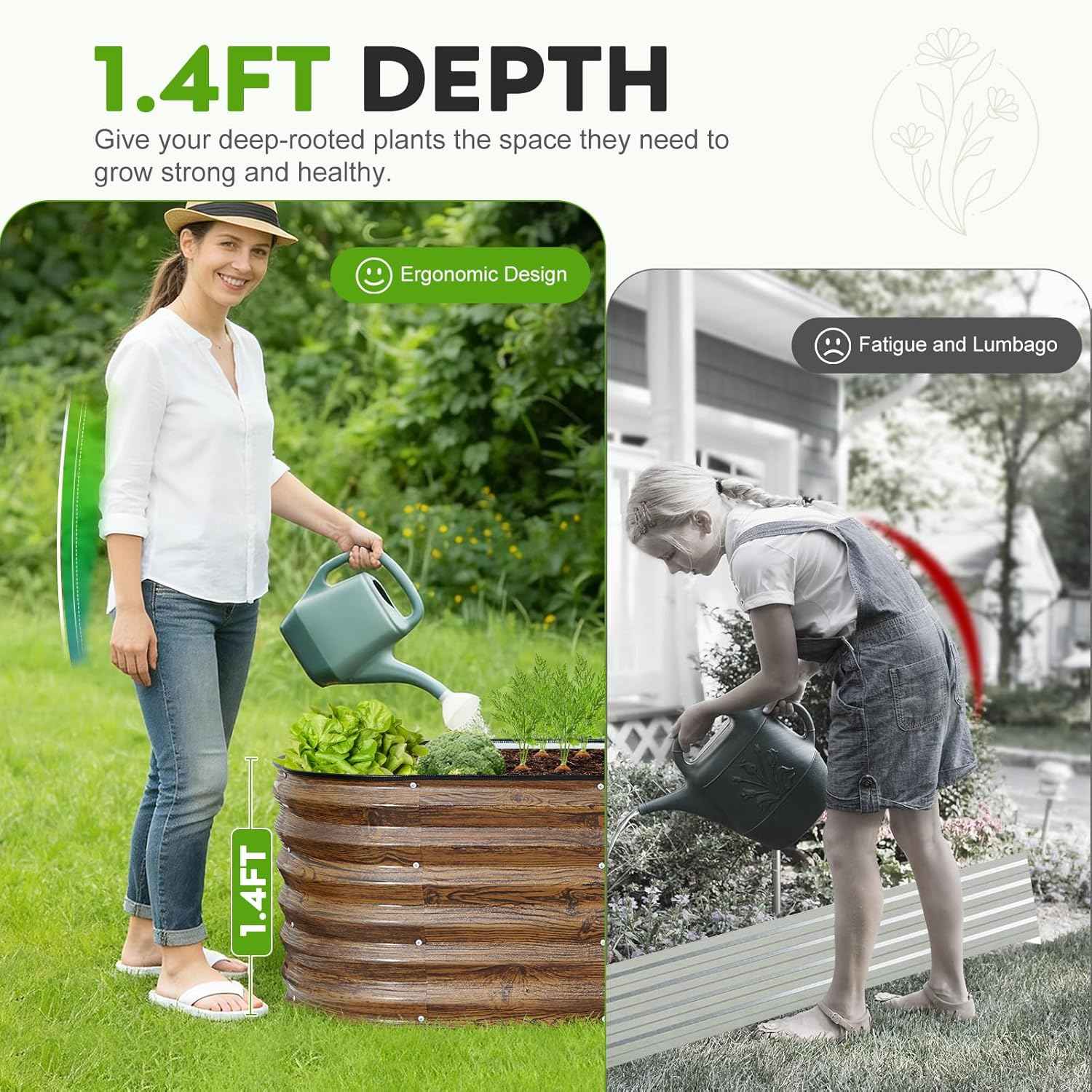 Galvanized Raised Garden Bed Outdoor- 6x2x1.4ft Oval Steel Raised Beds for Gardening, Metal Planter Box with Protective Strip and Gloves for Vegetables, Flowers, Fruits (Brown)