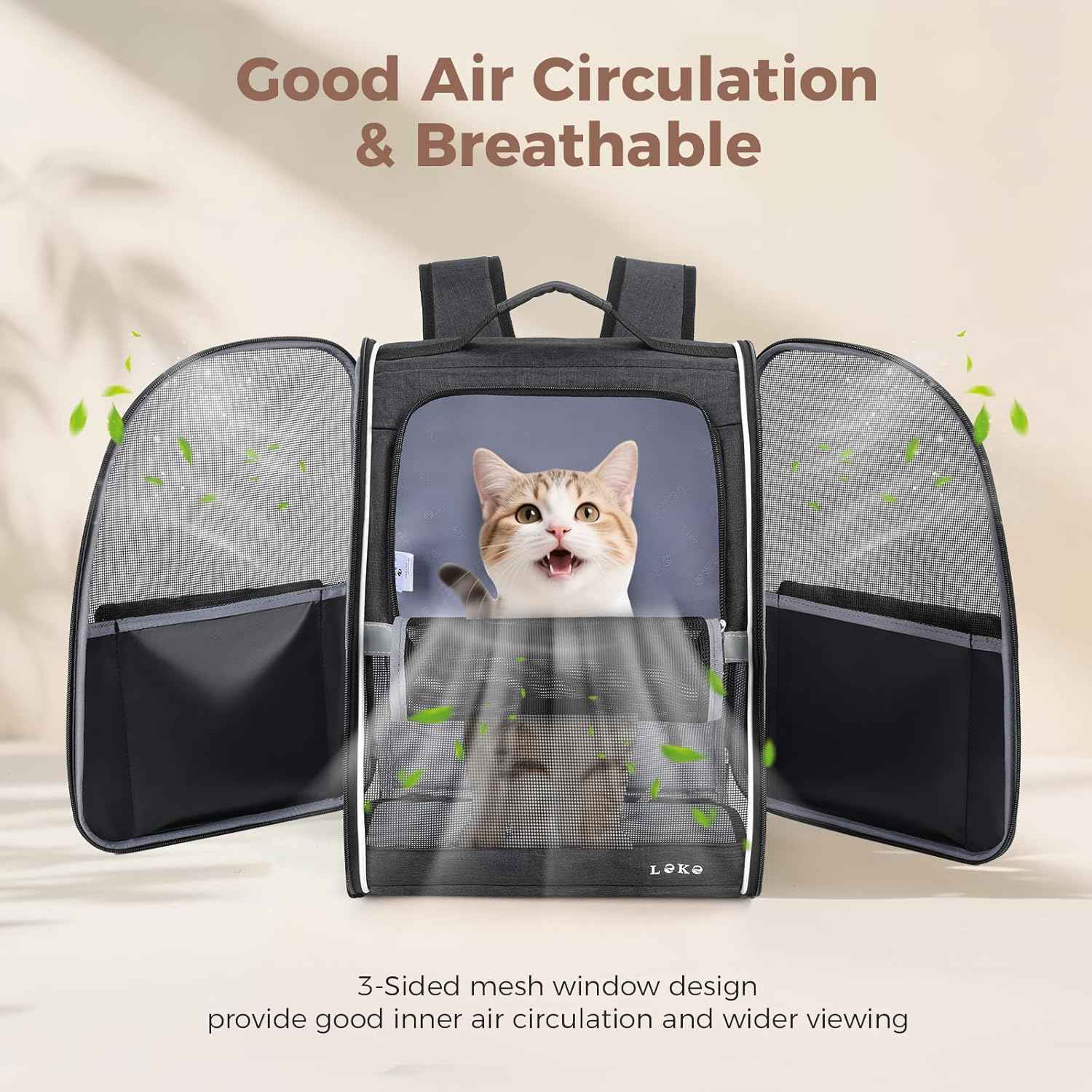 Lekereise Dog Carrier Backpack for Small Medium Dogs Cats up to 18 lbs, Breathable Pet Backpack Carrier with 3 Entrances, Collapsible Cat Backpack Carrier, Travel Hiking Puppy Backpack