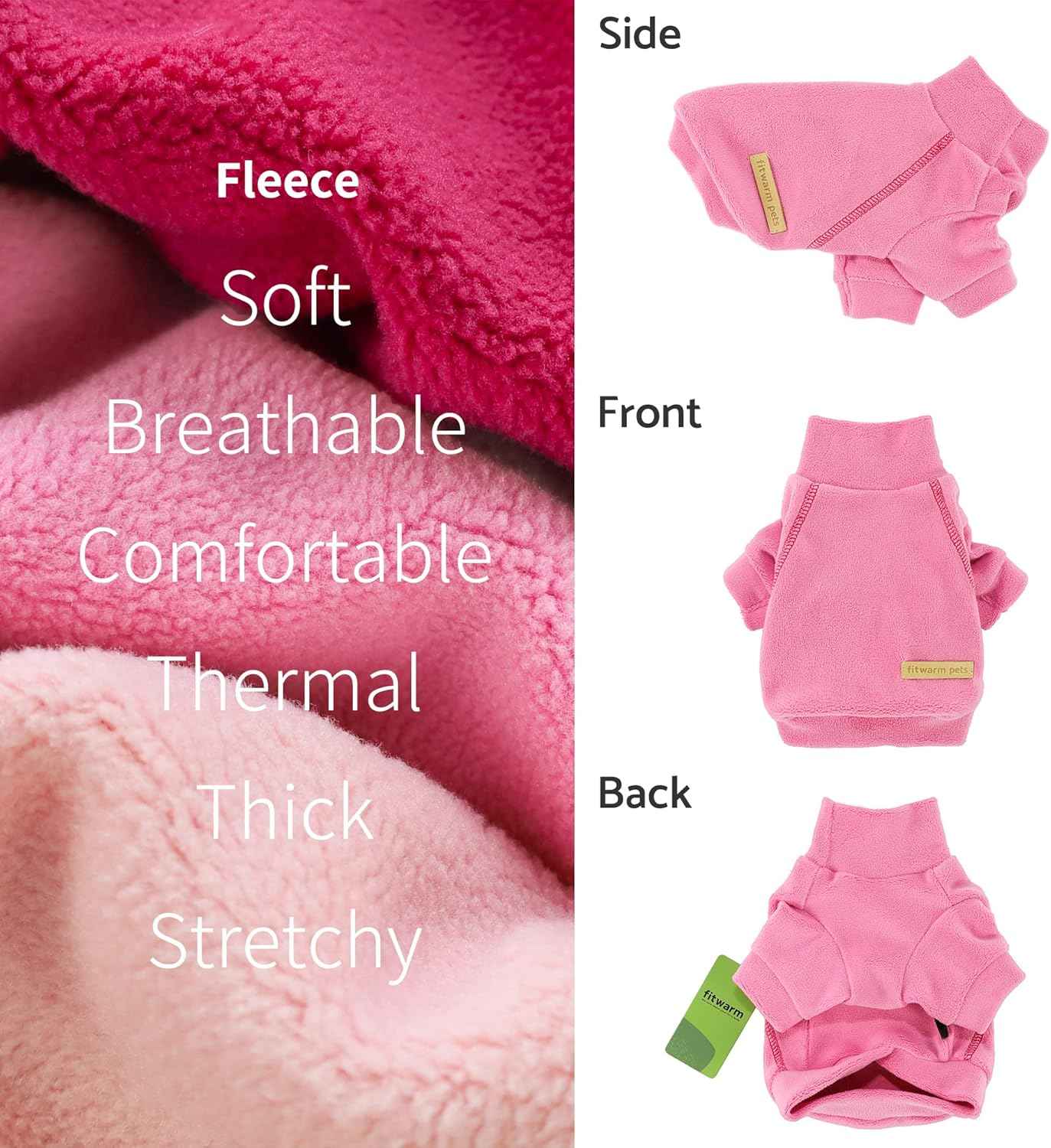 Fitwarm 3 Pack Classic Fleece Dog Sweater, Turtleneck Dog Sweatshirt, Dog Winter Clothes for Small Dogs Girl, Pet Pullover Jumper, Cat Apparel, Pink, Rose, Baby Pink, Large