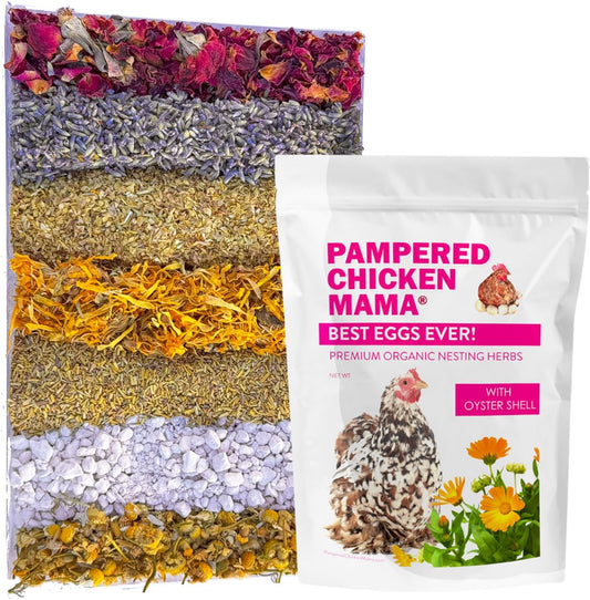 Pampered Chicken Mama Best Eggs Ever! Nesting Herbs for Chickens (10 Ounces) Calcium Supplement for Chickens | Chicken Feed Supplies, Hen Treats for Coops