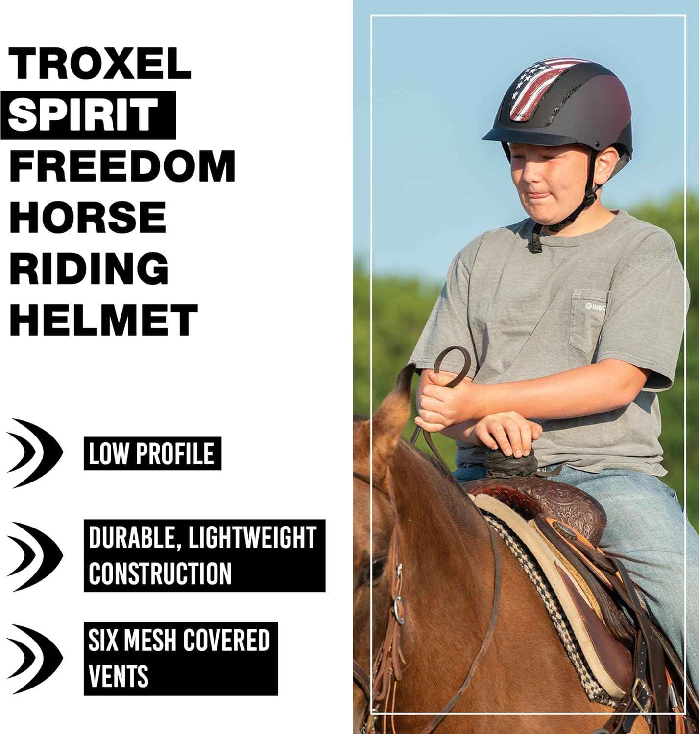 Troxel Spirit Full Coverage Horse Riding Helmet, Low-Profile Adjustable Design, Safety Horseback Riding Gear