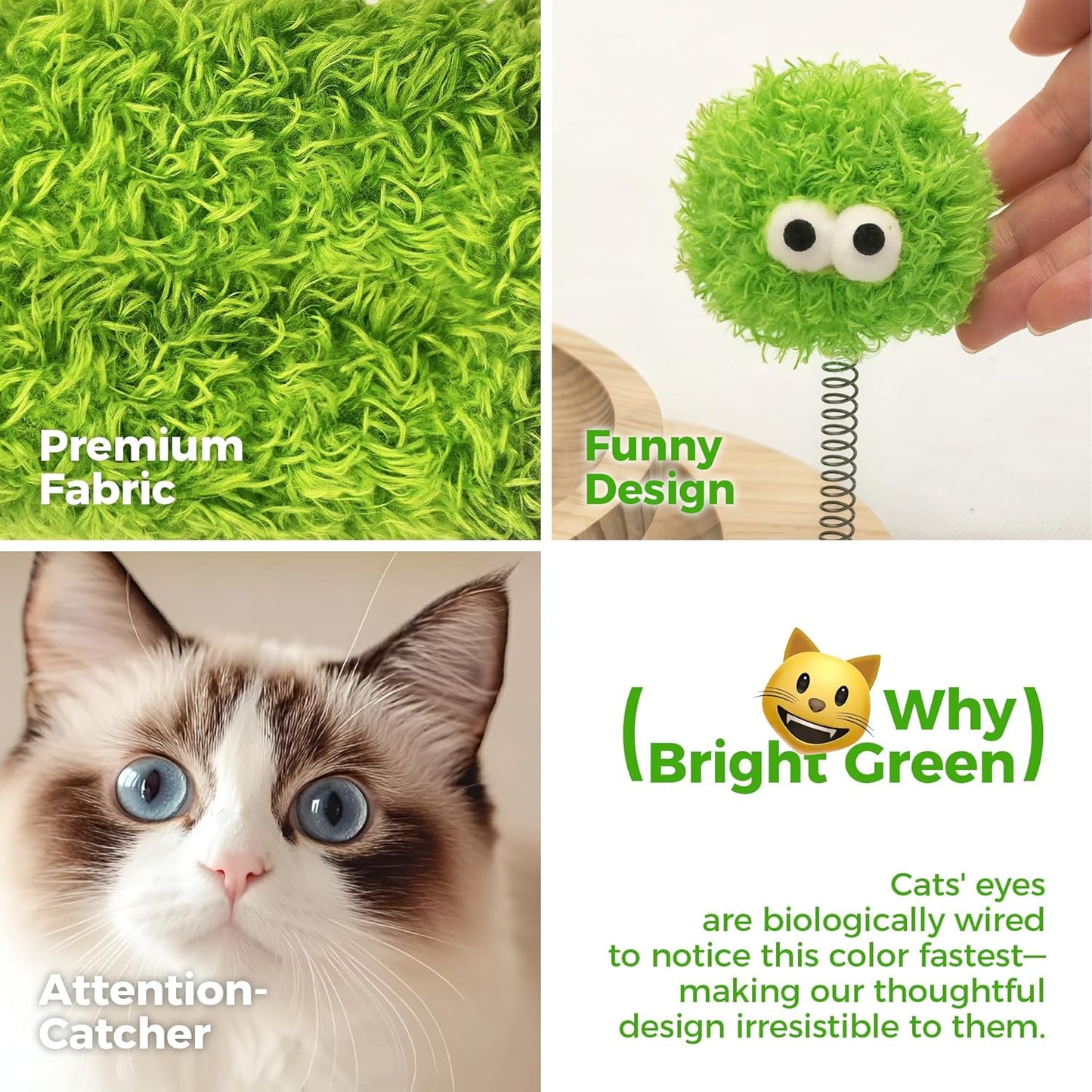 TINYBEAST Wooden Cat Scratching Post fot Kittens, 4 in 1 Cat Scratcher Toy with Cat Ball Tracks, 18" Tall Sisal Scratch Post for Indoor Kittens, Interactive Feather Toy and 2 Sisal Hanging Balls
