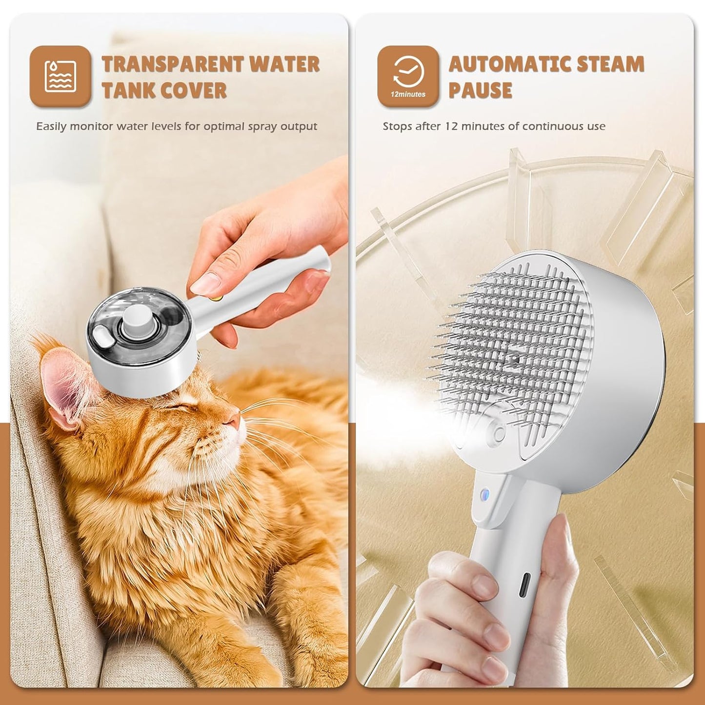 Cat Steam Brush,Cat Brushes for Indoor Cats, 4 In 1Spritz Spray Defur Comb, Cloud Care Shedding Control, Pet Grooming Brush for Long Short Hair Cats Dogs, Massage Clean Design Pet Steam Brushes