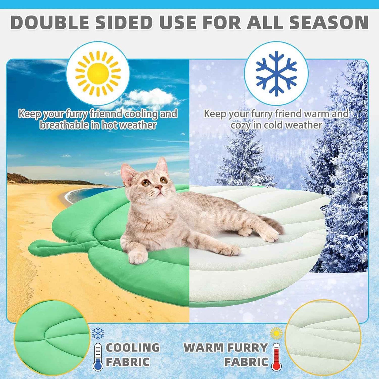 KOOLTAIL Cat Cooling Mat, Upgraded Two Sided Cooling Pad for Dogs Cats Puppy, Soft Summer Pet Sleeping Blanket Kennel to Keeping Cool, Washable Dog Mats for Crate Sofa Bed Outdoor Indoor, Leaf Shaped