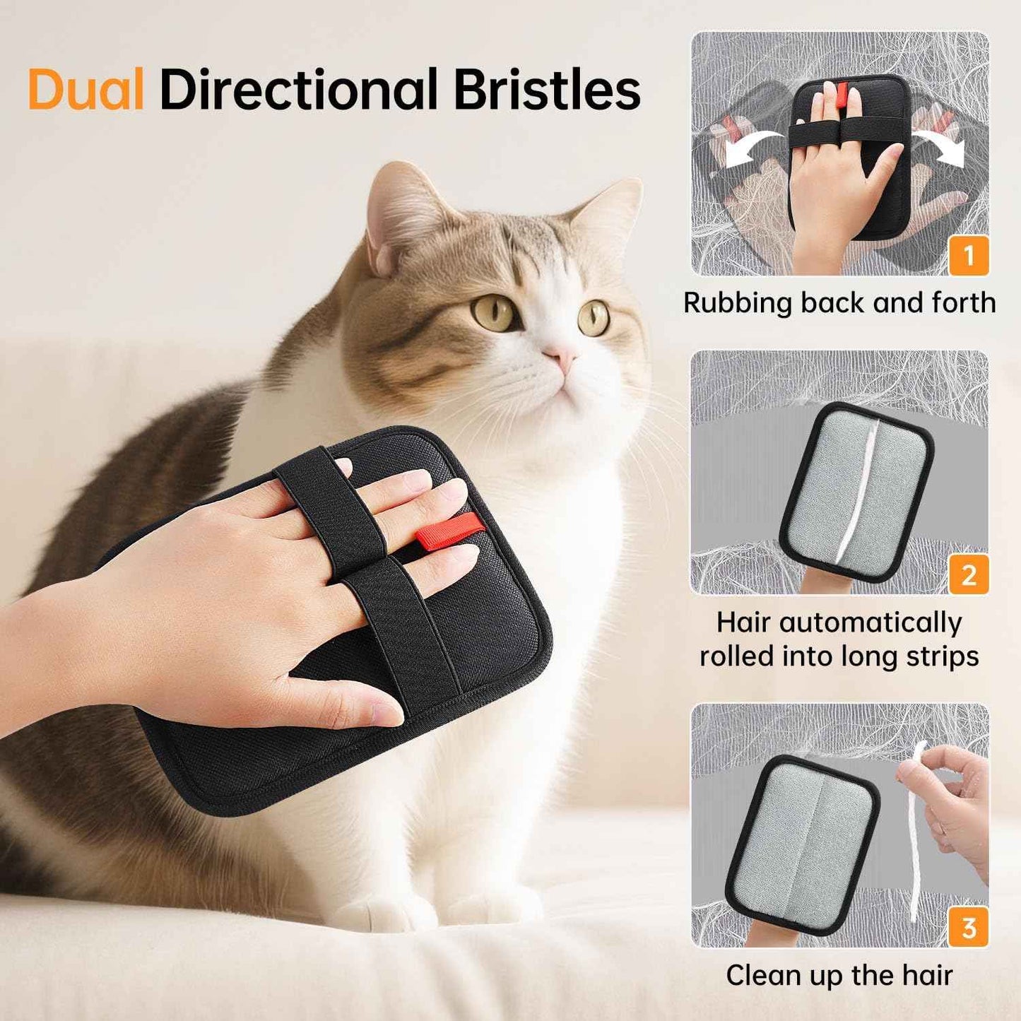 2 Pcs Pet Hair Removal Gloves, Reusable Electrostatic Pet Cat Dog Hair Remover Grooming Gloves Brush Tool for Couch, Furniture, Carpet, Car Seat (2 Pack Black)