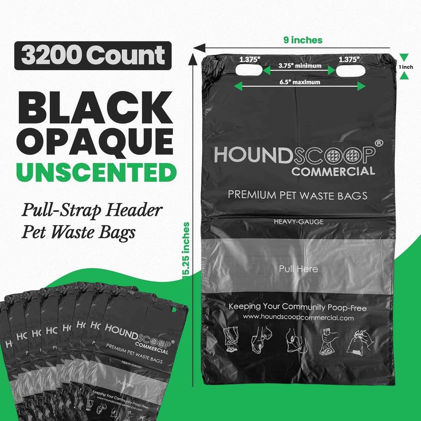 Case of 3200 Pull-Strap Header Pet Waste Bags, 32 Header Packs of 100 Bags, Commercial Dog Waste Station Bags HOA, Residential, XL and Strong, Easy Single Pull for Poop Station Dispensers