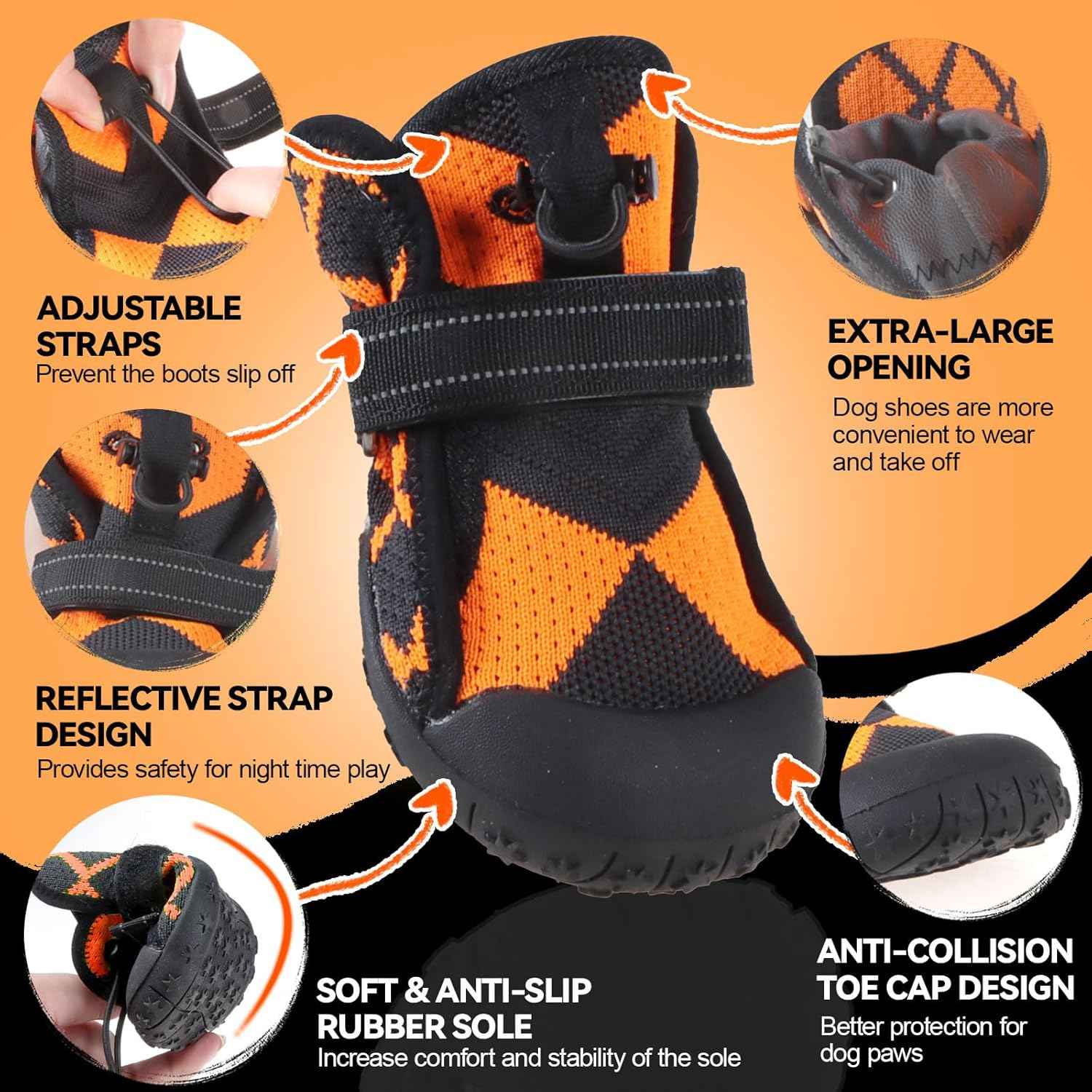 Dog Shoes for Large Small Medium Dogs,Waterproof Dog Boots & Paw Protectors with Breathable Mesh for Summer Hot Pavement,Anti-Slip Dog Booties for Hiking Hardwood Floors Winter Snow (Orange-1)