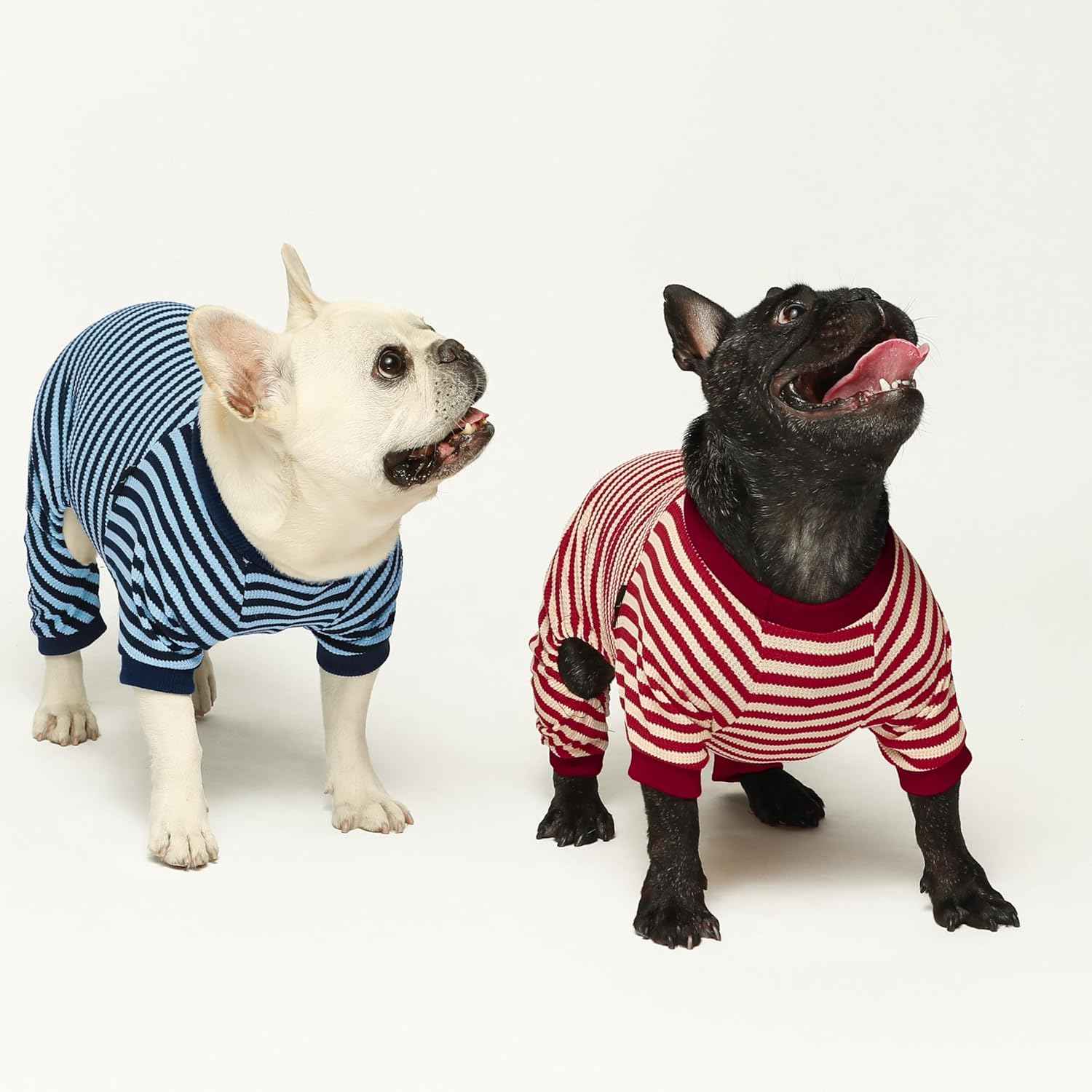 Fitwarm Red and White Striped Dog Pajamas, Waffle Dog Clothes for Small Dogs Girl Boy, Puppy Onesie with Feet, Pet Christmas Outfit, XXL