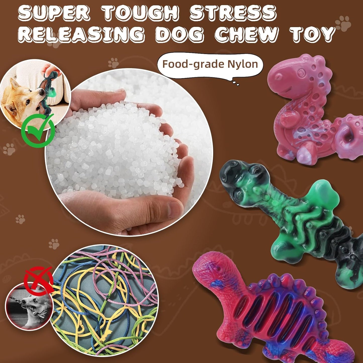 Magicorange 3 Pack Dog Chew Toys for Aggressive Chewers, Nylon Durable Dog Toys, Milk Flavored Tough Chew Toys