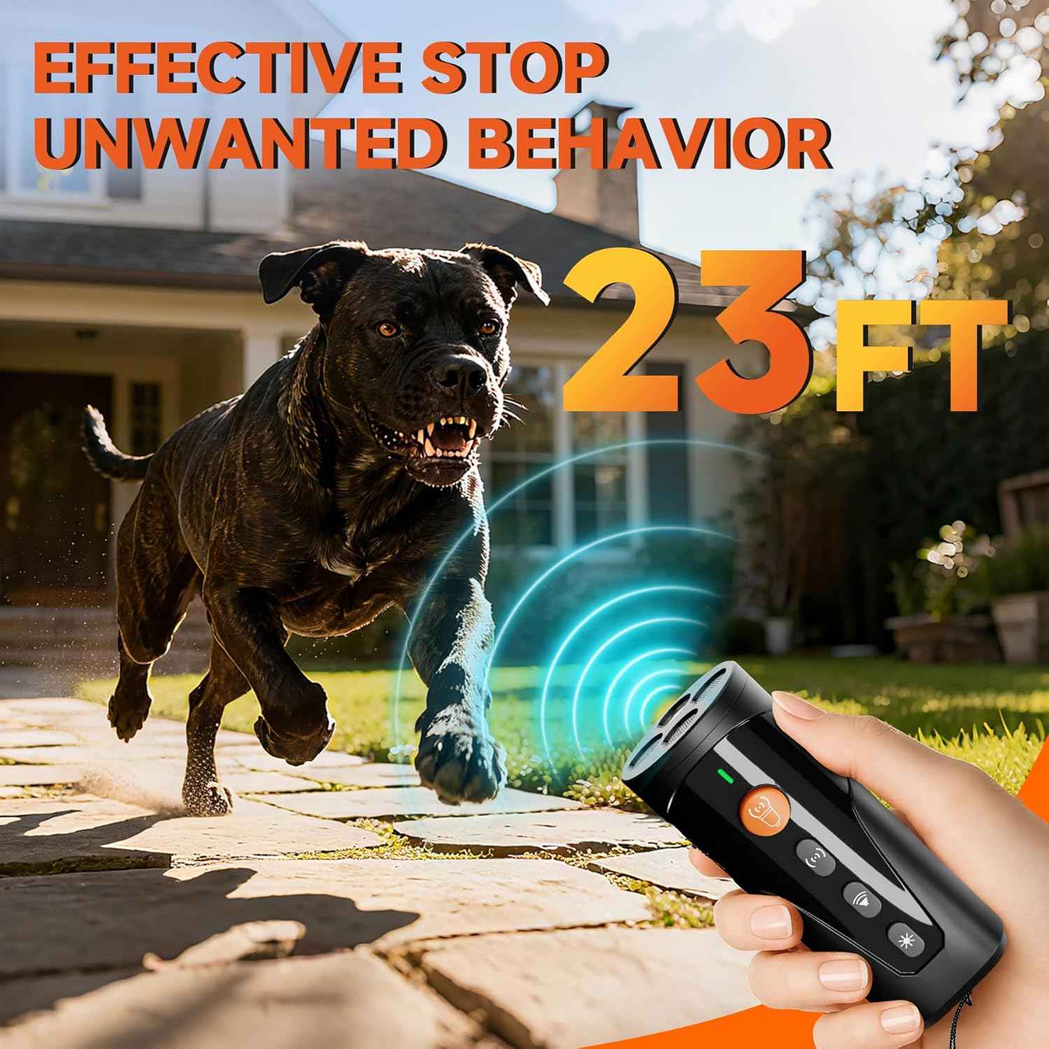 URCHIN Dog Bark Deterrent Device, 3X Ultrasonic Anti Barking Device 6 Modes Dog Trainer Rechargeable & Portable Safe Bark Control Indoor Outdoor for All Dogs with LED Flashlight - Black