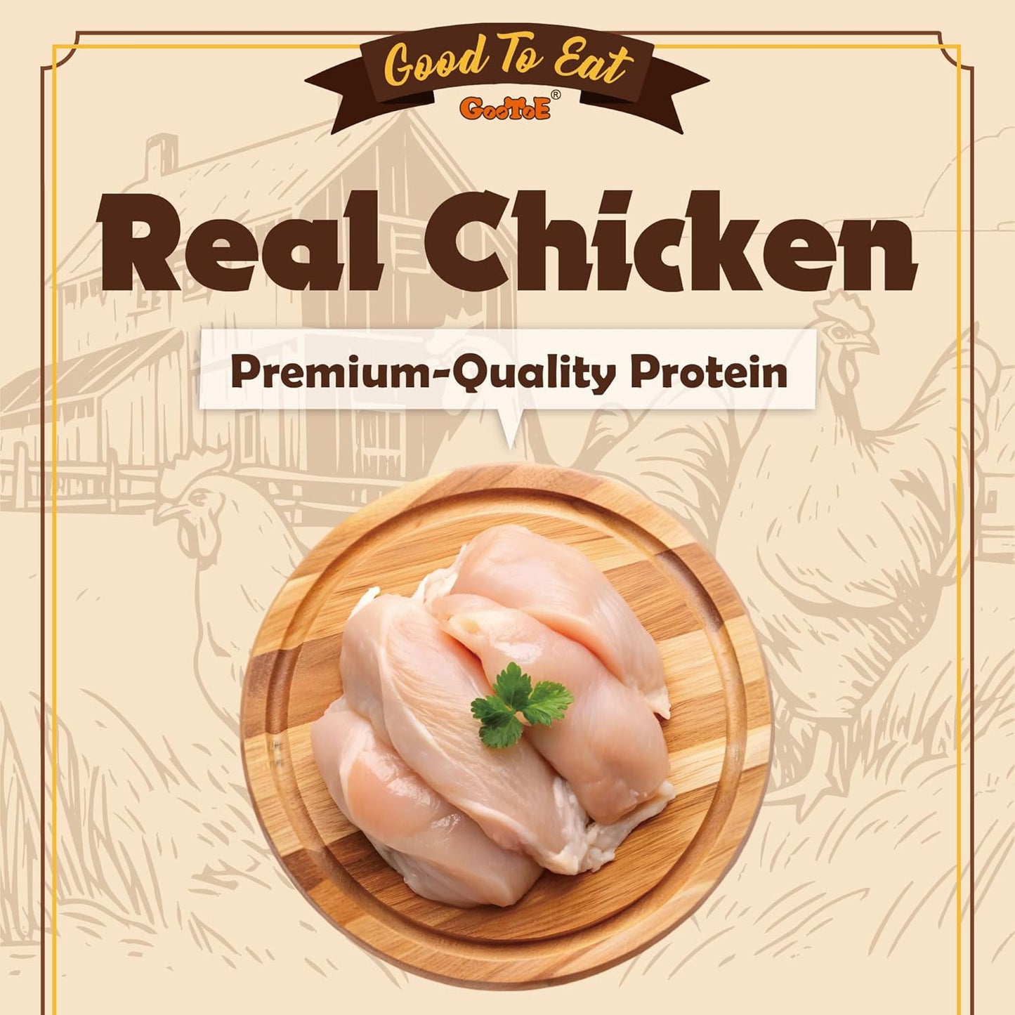 Gootoe Chicken Fillet Jerky Dog Treats 1 lb, All Natural, Grain-Free, High-Protein, Low Fat, Healthy & Easily Digestible