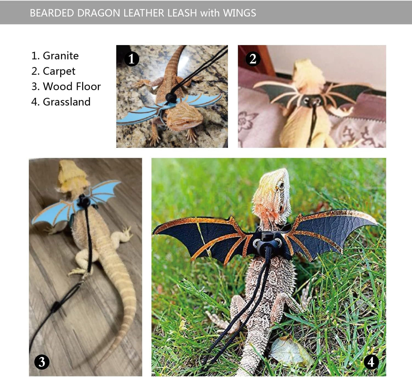 Bearded Dragon Leash and Harness Set, Beardie Carrier, Lizard Adjustable Harness with Leather Wings and Sling Bag, Reptile Small Pet Backpack Batwing Accessories (Leopard Pattern)