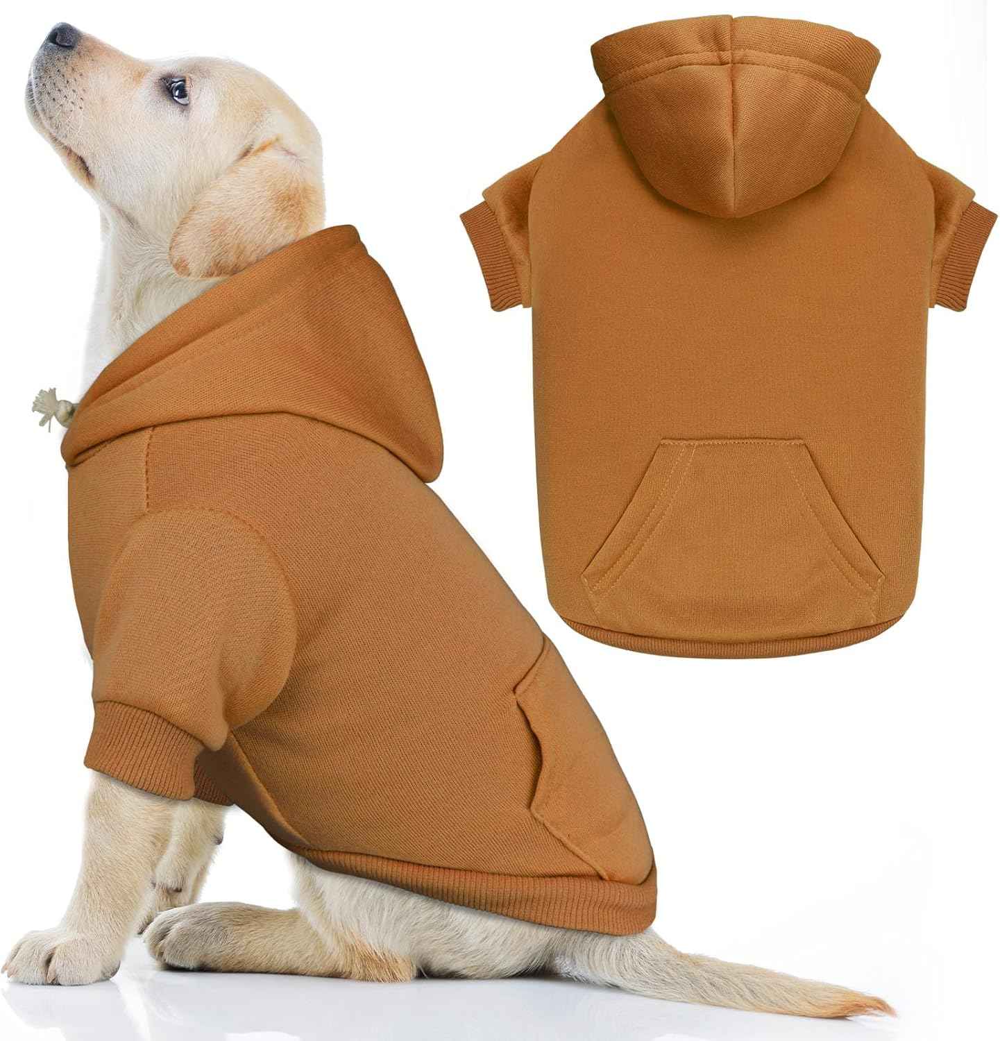 Dog Sweaters for Large Dogs Dog Hoodie Solid Soft Brushed Fleece Clothes Sweatshirt with Pocket(Coffee-L)