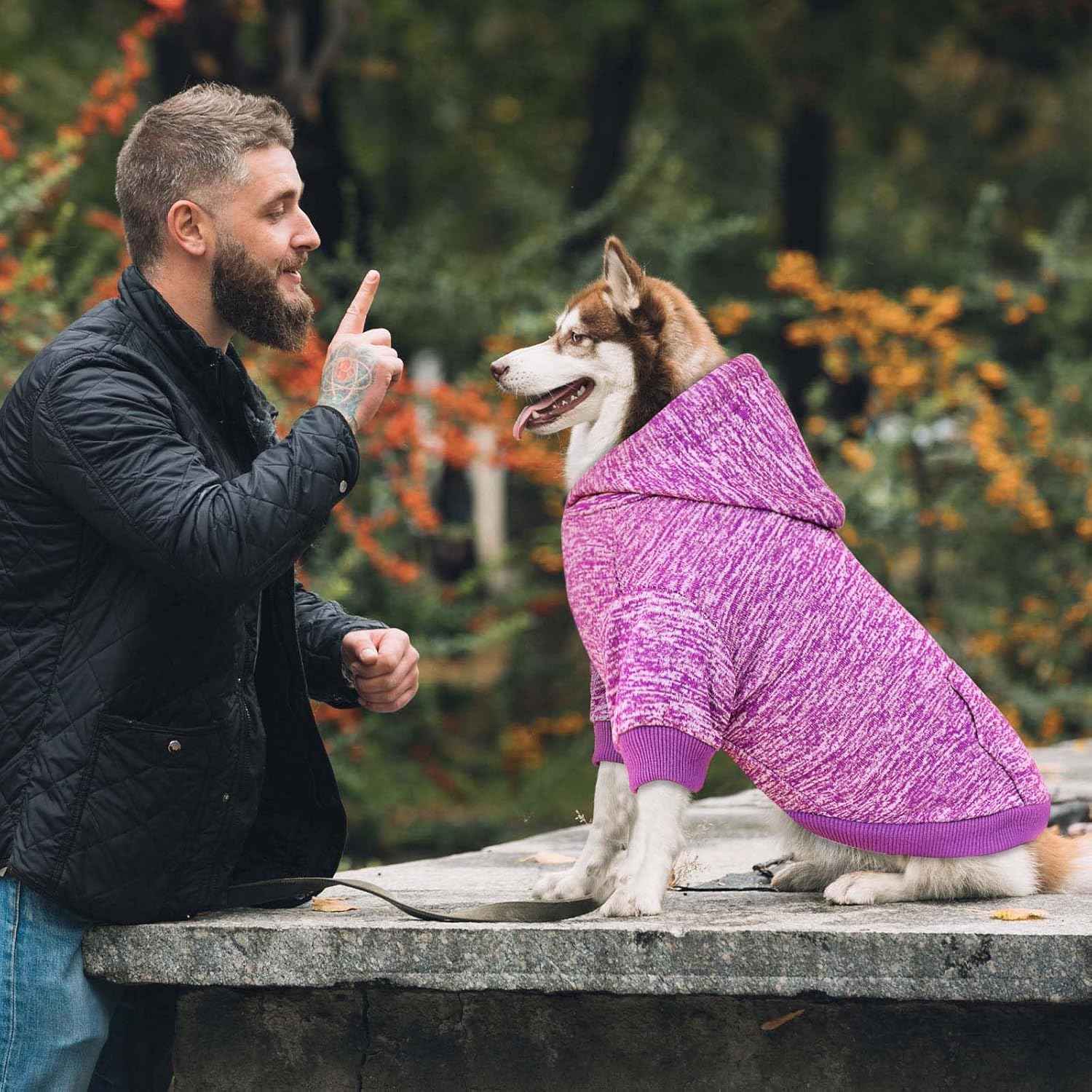 Dog Sweaters for Large Dogs Hoodie Fleece Dog Sweater Soft Clothes Sweatshirt with Pocket Hoodie for Large Dogs(Purple&XL)