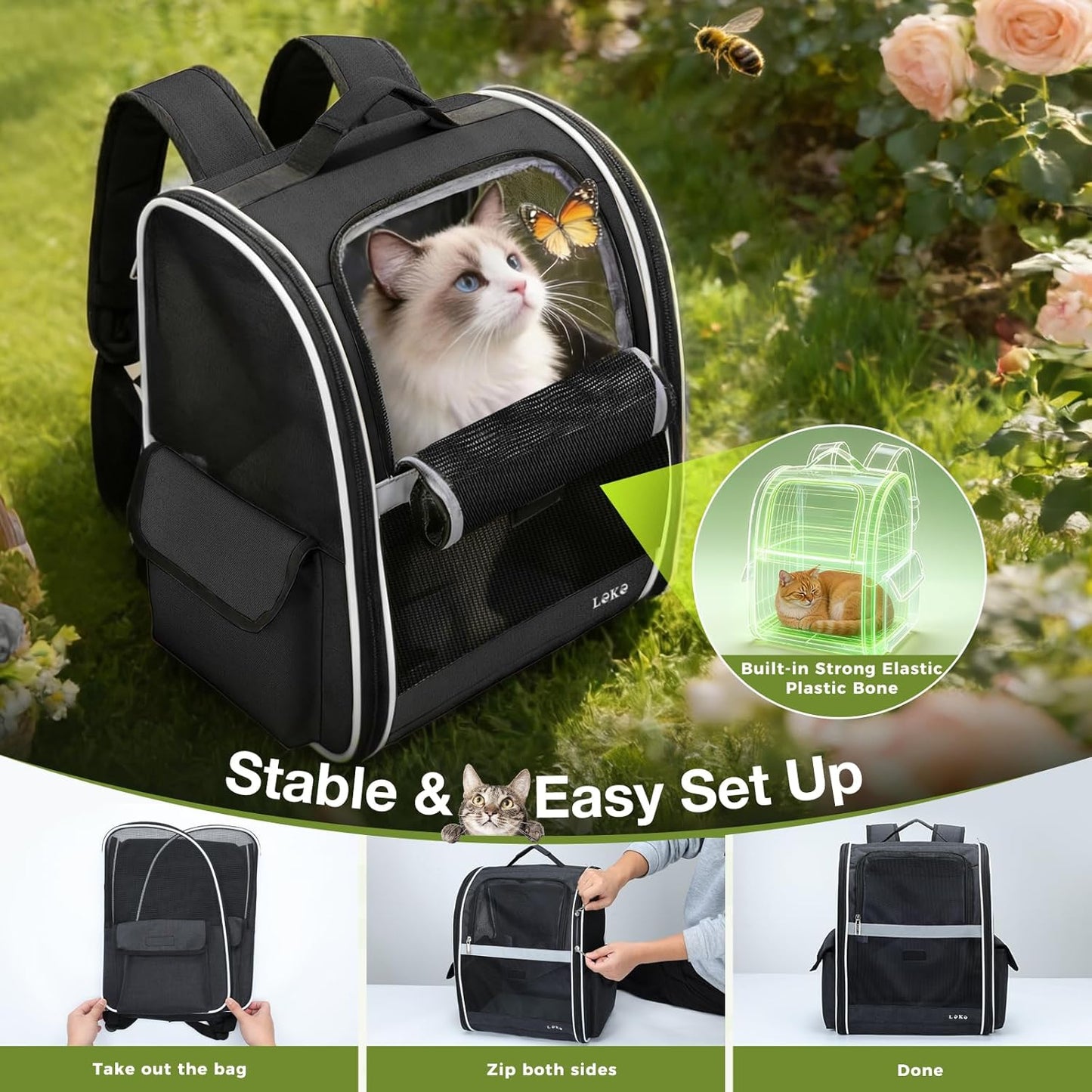 Lekereise Dog Carrier Backpack for Small Medium Dogs Cats up to 18 lbs, Breathable Pet Backpack Carrier with 3 Entrances, Collapsible Cat Backpack Carrier, Travel Hiking Puppy Backpack