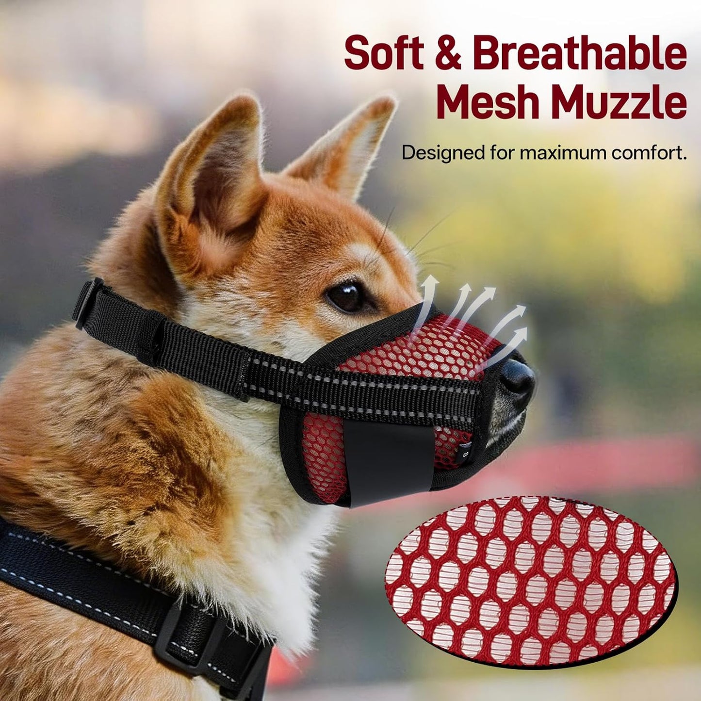 Pezluxe 2-Pack Dog Muzzle, Soft Air Mesh Muzzle Anti Biting Barking Chewing, Secure & Breathable Drinkable Pets Muzzles with Adjustable Strap, for Small Medium Large Dogs (Red-S)