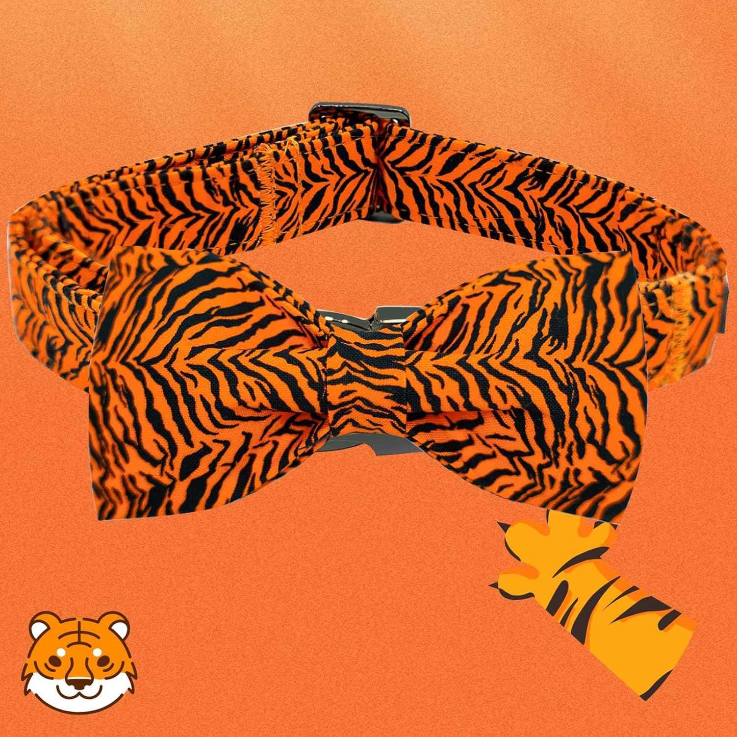 Elegant Little Tail Tiger Print X-Small Puppy Dog Collar, Cotton, Buckle Closure, Distinctive Design