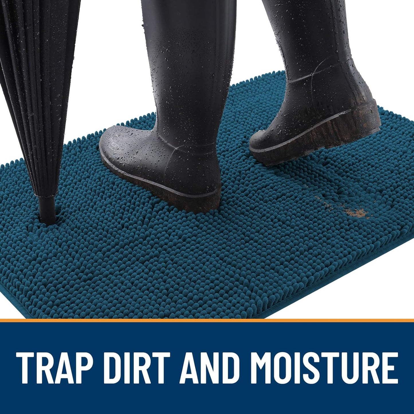 OLANLY Dog Door Mat for Muddy Paws 70x46, Absorbs Moisture and Dirt, Absorbent Non-Slip Washable Doormat, Quick Dry Chenille Mud Mat, Entry Indoor Entryway Carpet for Inside Floor, Atlantic Blue