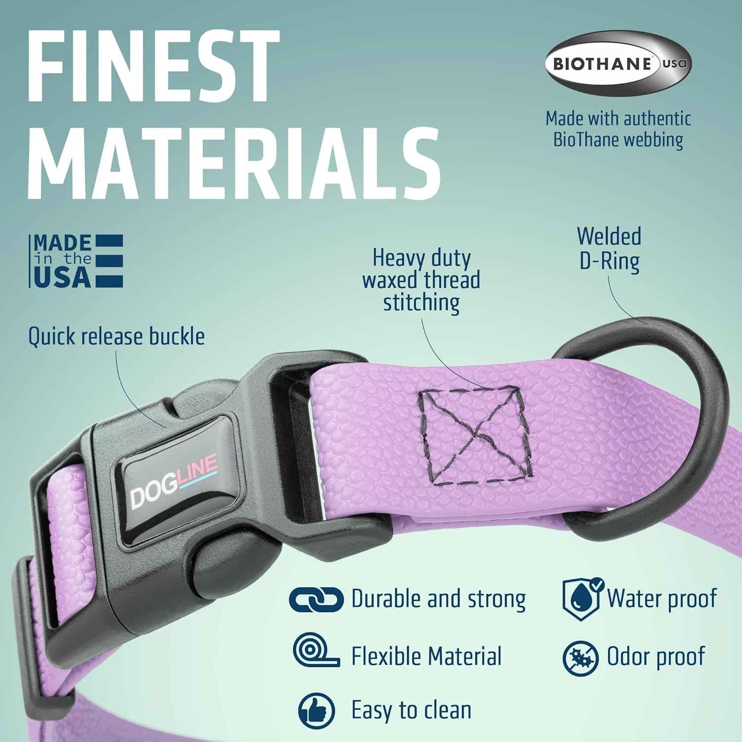 Waterproof BioThane Dog Collar with Pebble Emboss - Quick Release Buckle, Odor Resistant, Durable & Easy Clean Design for Everyday Wear and Outdoor Use, Made in USA (Amethyst Purple, W 1" L 15-25")