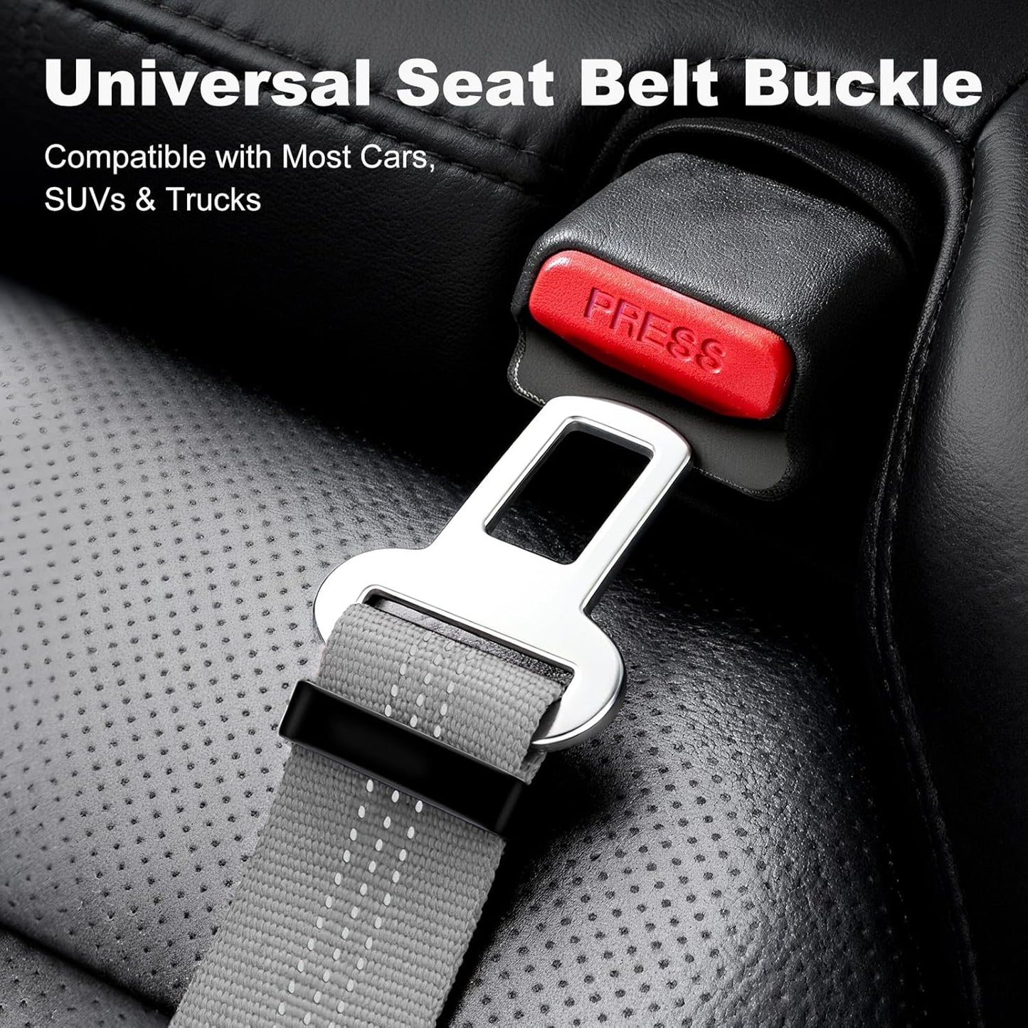 Dog Seat Belt for Car, Adjustable Dog Car Harness Seatbelt for Small Medium Large Dogs, Heavy Duty Travel Safety Restraint with Locking Aluminum Hook & Reflective Nylon Strap, Gray