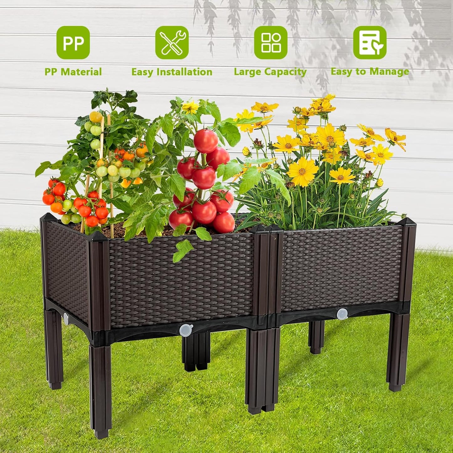 Raised Garden Bed Planters for Outdoor Plants with Legs Elevated Rectangular Planter Boxes Garden Patio Balcony Deck for Planting Flowers, Vegetables, Tomatoes, and Herbs