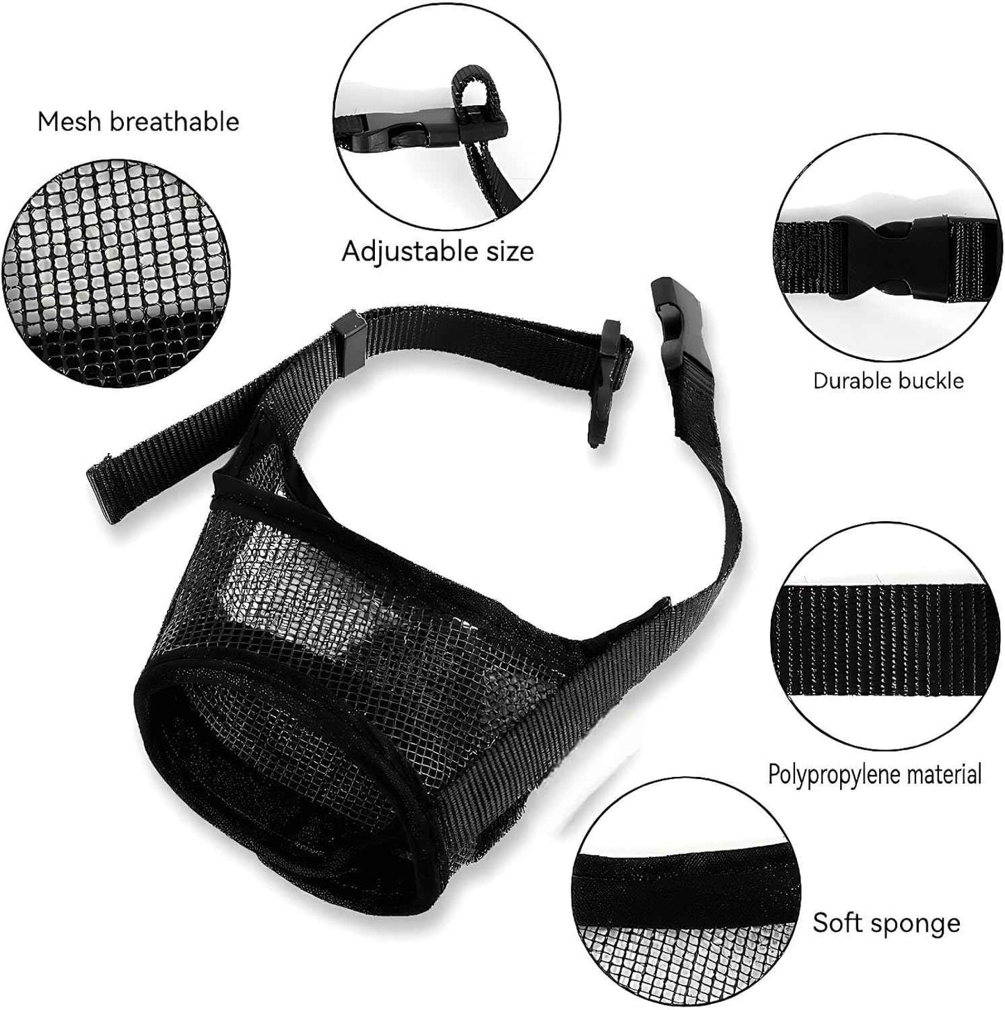 Dog Muzzle Soft Air Mesh Dog Muzzle for Medium Large Dogs, Black, Adjustable Loop Strap, Breathable Guard for Training, Prevents Biting Barking Chewing, M