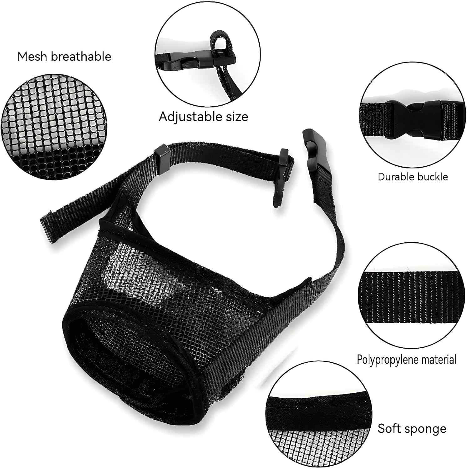 Dog Muzzle Soft Air Mesh Dog Muzzle for Medium Large Dogs, Black, Adjustable Loop Strap, Breathable Guard for Training, Prevents Biting Barking Chewing, M