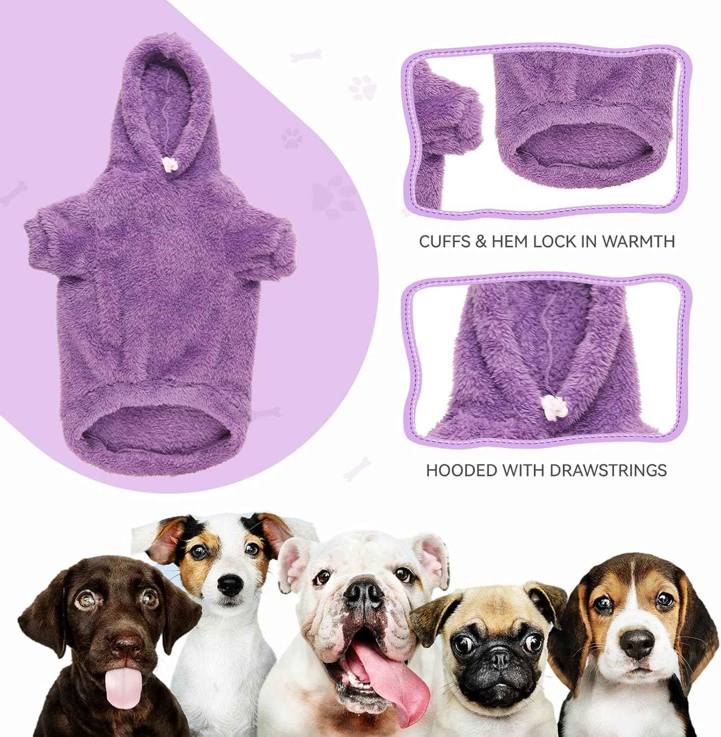 Fuzzy Dog Sweaters for Medium Dogs Dog Hoodie Soft Double-Sided Plush Fleece Sweater Pet Clothes Coats Hoodie Sherpa Hooded Sweatshirt(Purple-M)