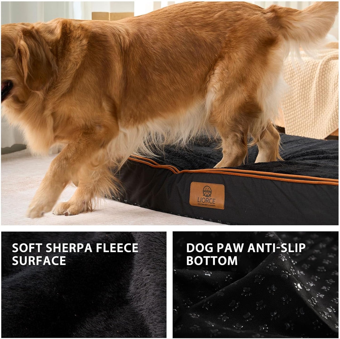Orthopedic Memory Foam XXL Dog Bed - 6" Thick Beds for Extra Large Sized Dog - Waterproof Removable Washable Cover & Wrap-Around Zipper - Ultimate Comfort & Easy Maintenance, Black