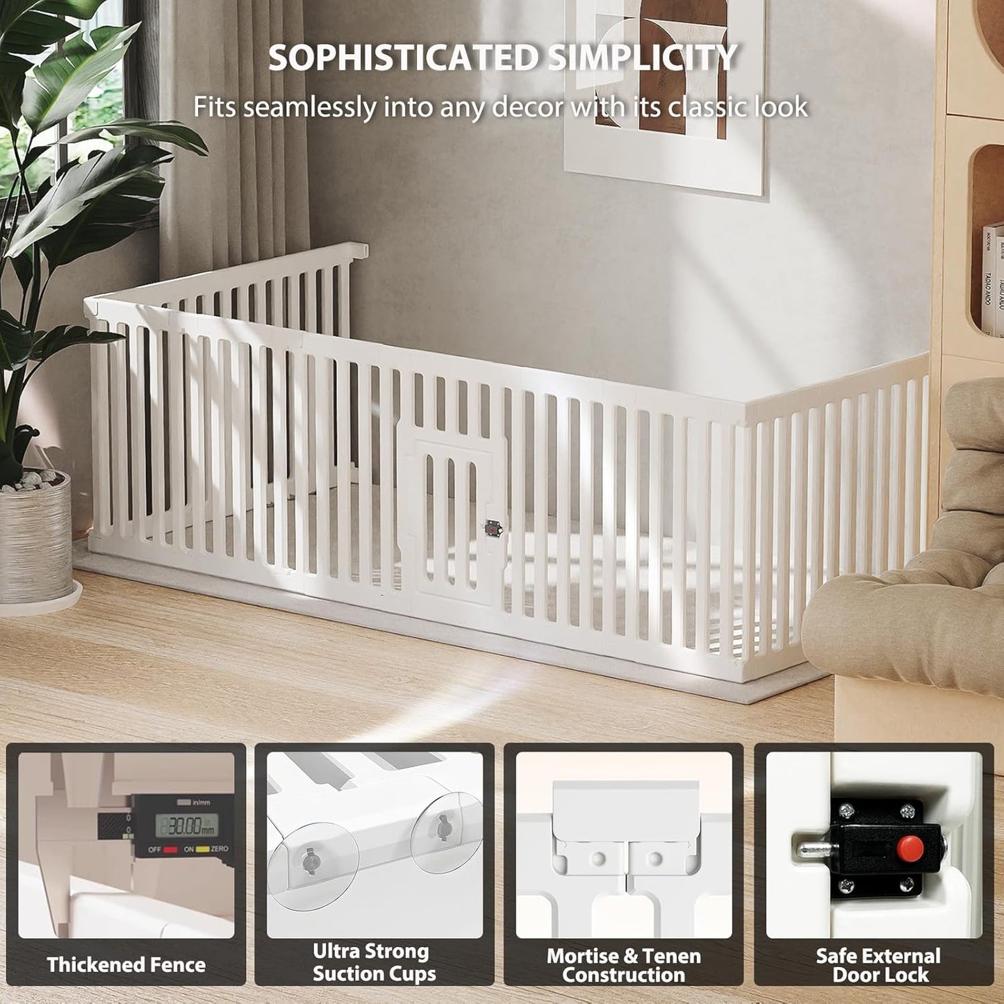 Dog Playpen with Door, 12 Panels Puppy Playpen, 25.6” H Dog Pen for Small Cats and Dogs, Pet Fence for Indoor & Outdoor, Non-Slip Pet Gate Made of Strong Plastic, White